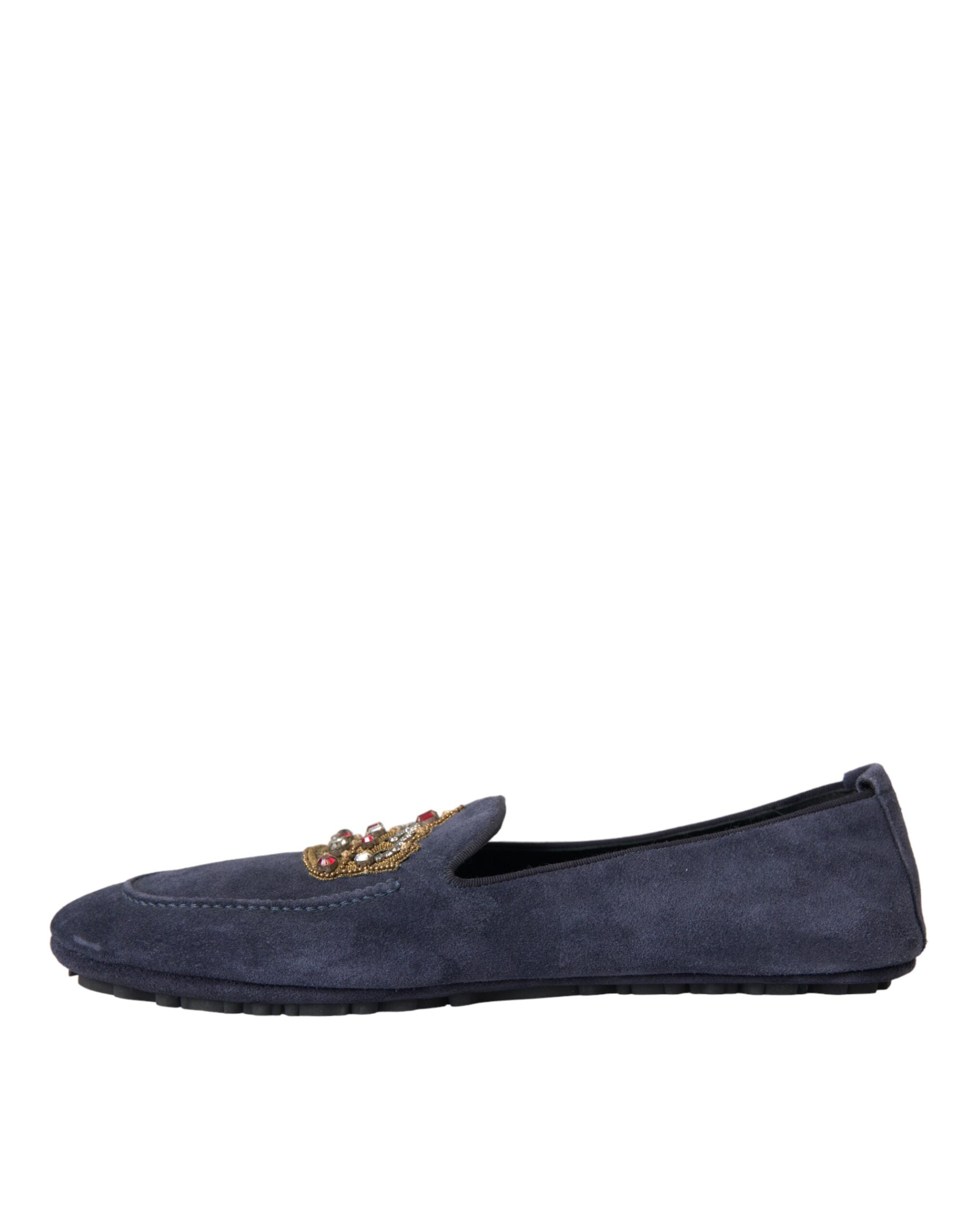 Blå skinn semskede krystallkrone loafers sko