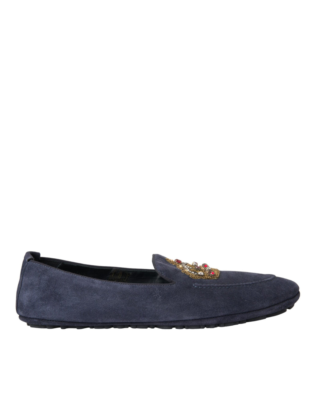 Blå skinn semskede krystallkrone loafers sko