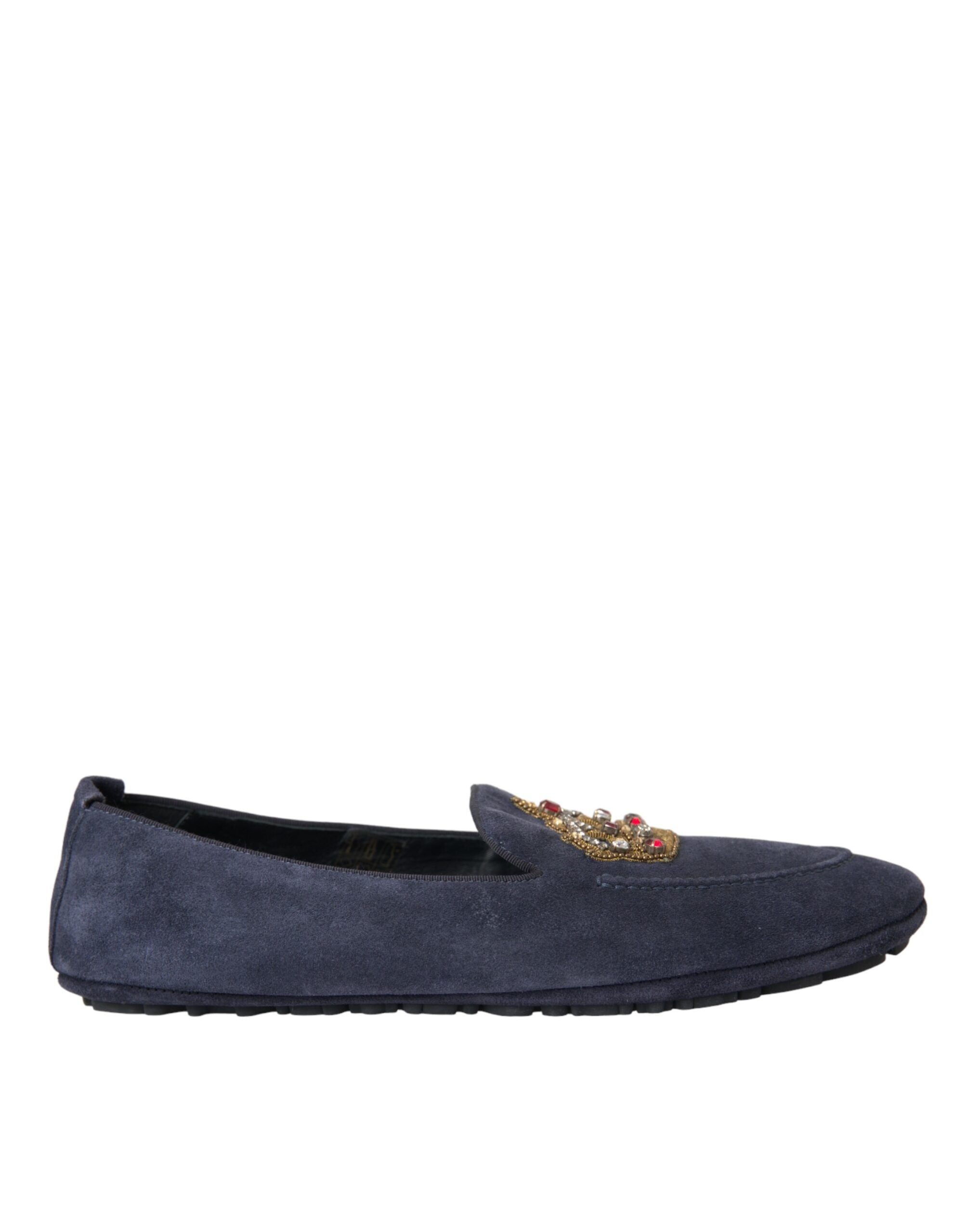 Blå skinn semskede krystallkrone loafers sko