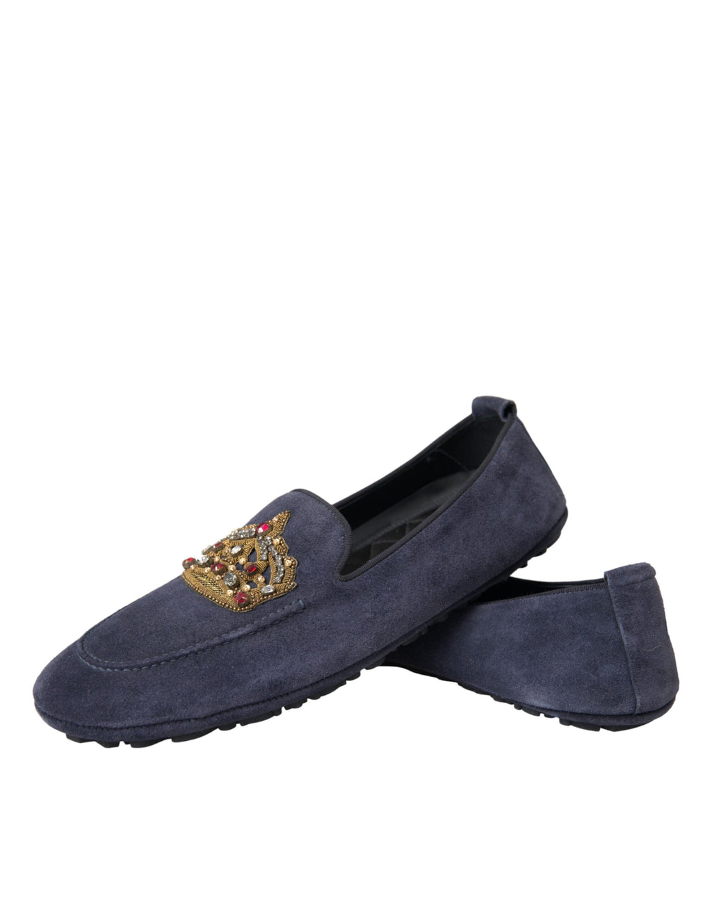 Blå skinn semskede krystallkrone loafers sko