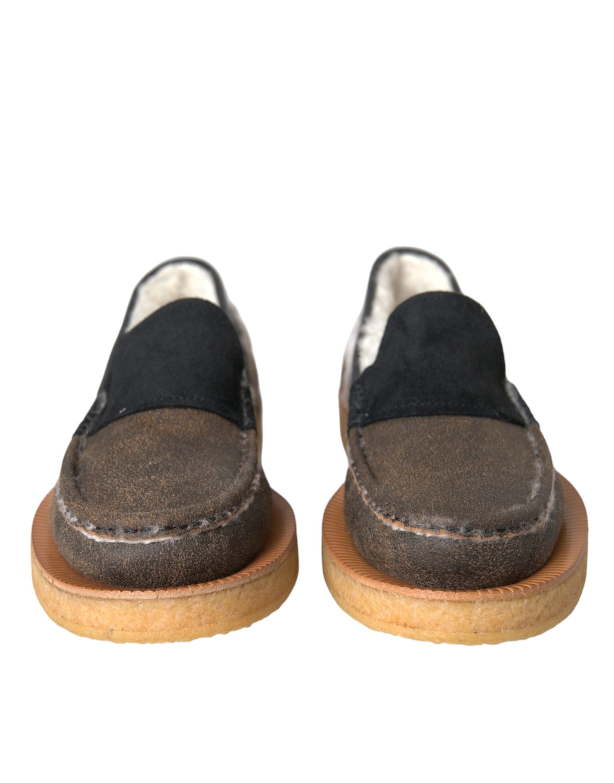 Brune svarte pelsskinnloafers herresko