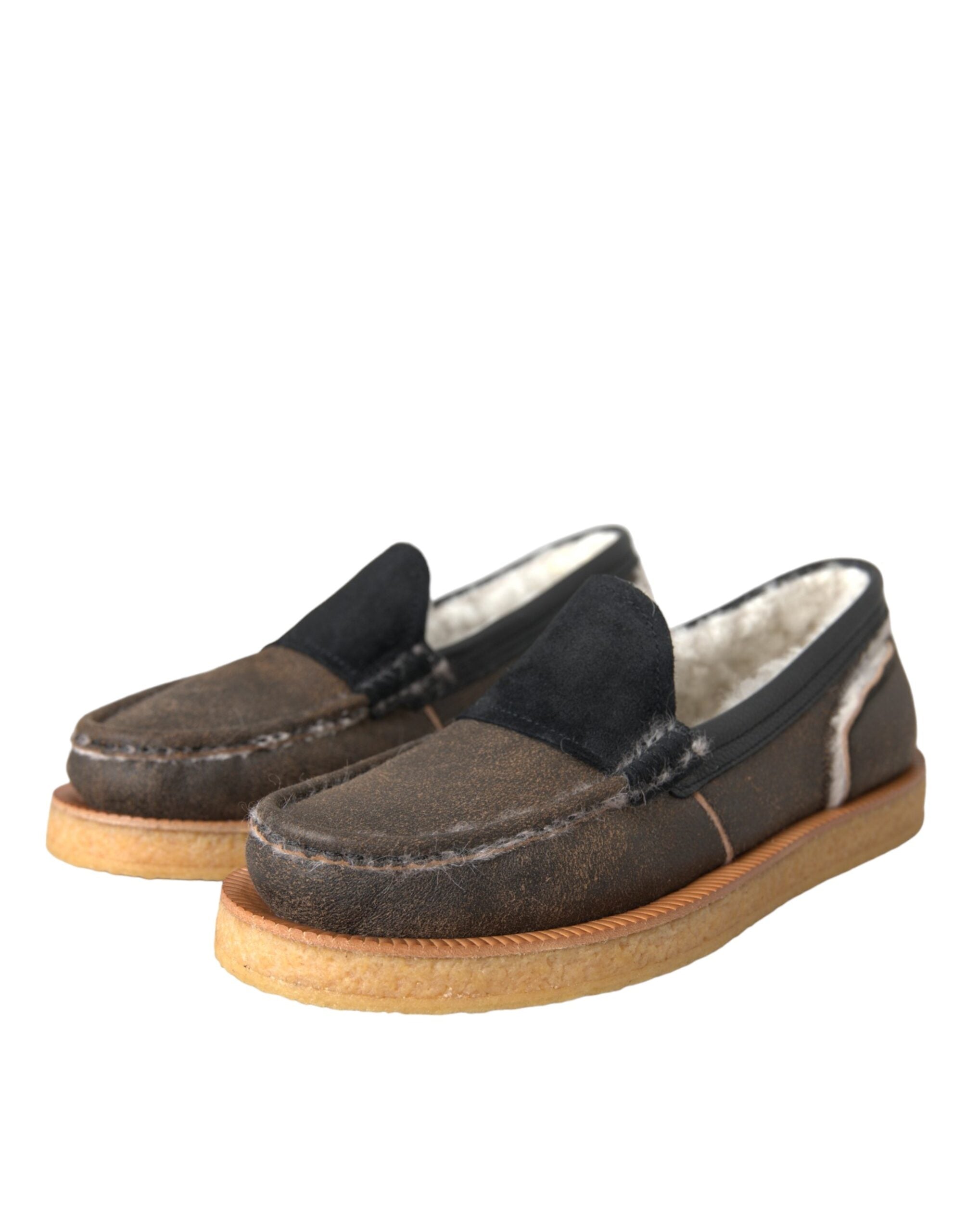 Brune svarte pelsskinnloafers herresko