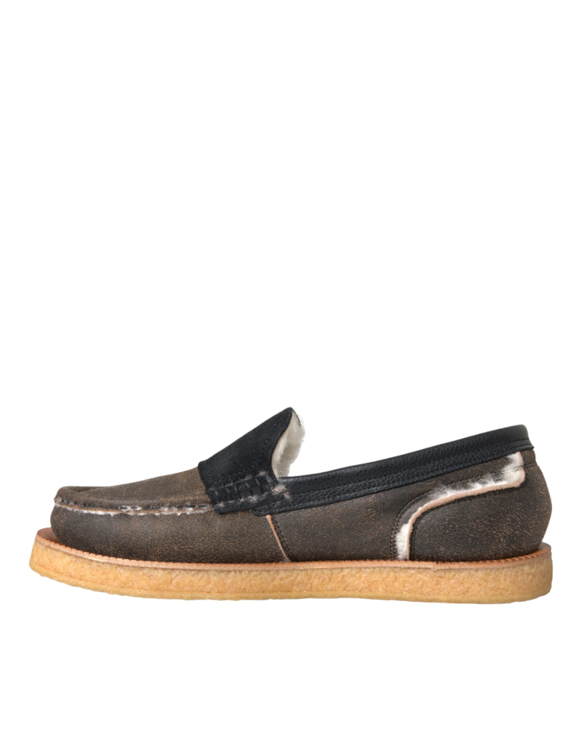 Brune svarte pelsskinnloafers herresko