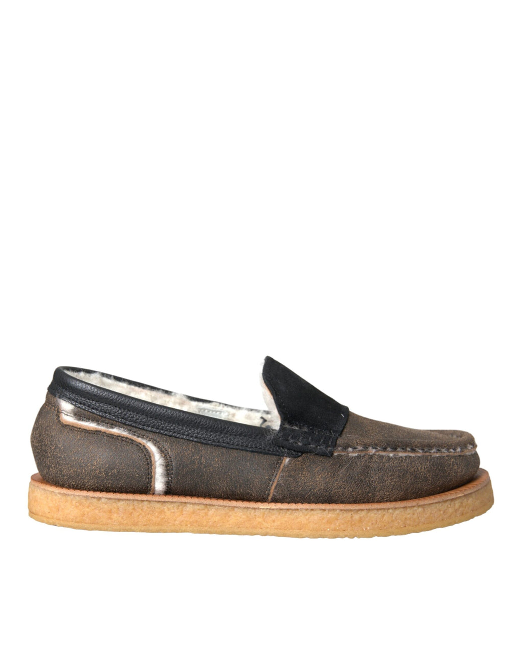 Brune svarte pelsskinnloafers herresko