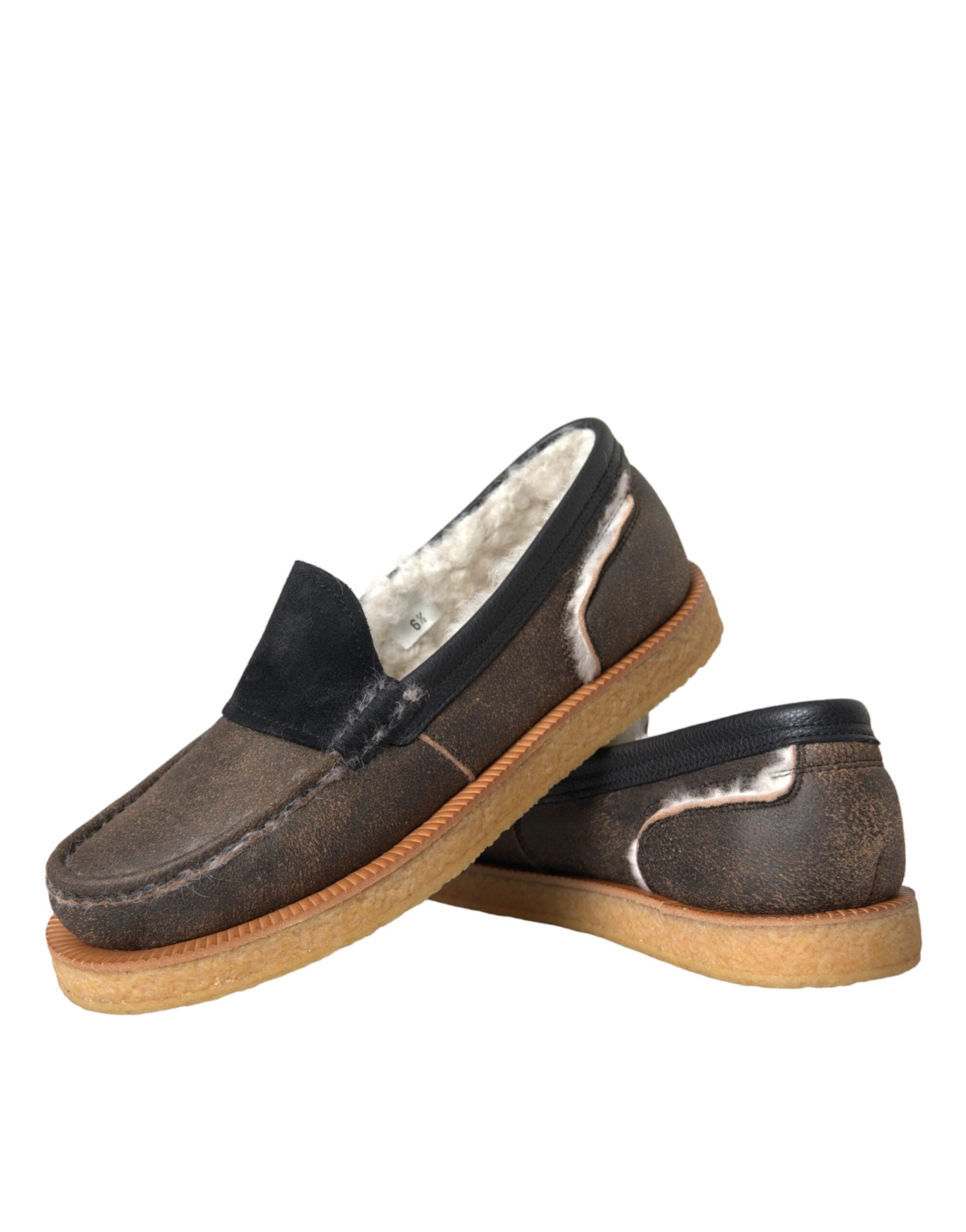 Brune svarte pelsskinnloafers herresko