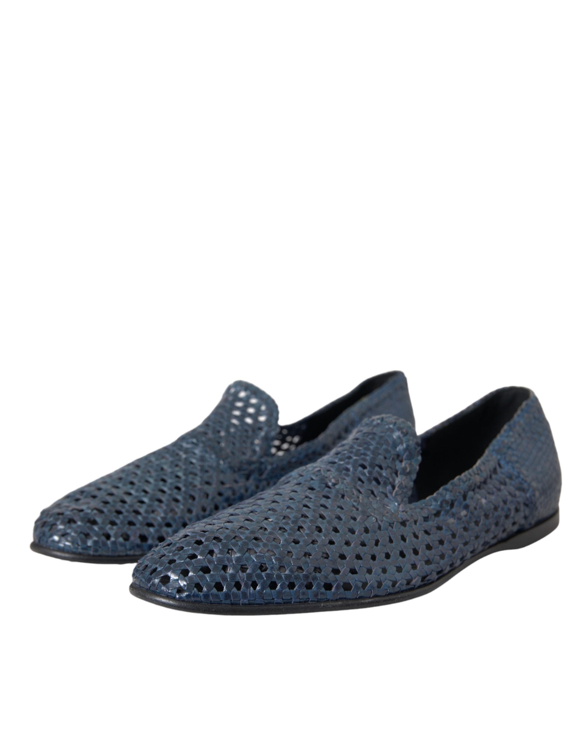 Blå vevde skinnslip-on loafers herresko