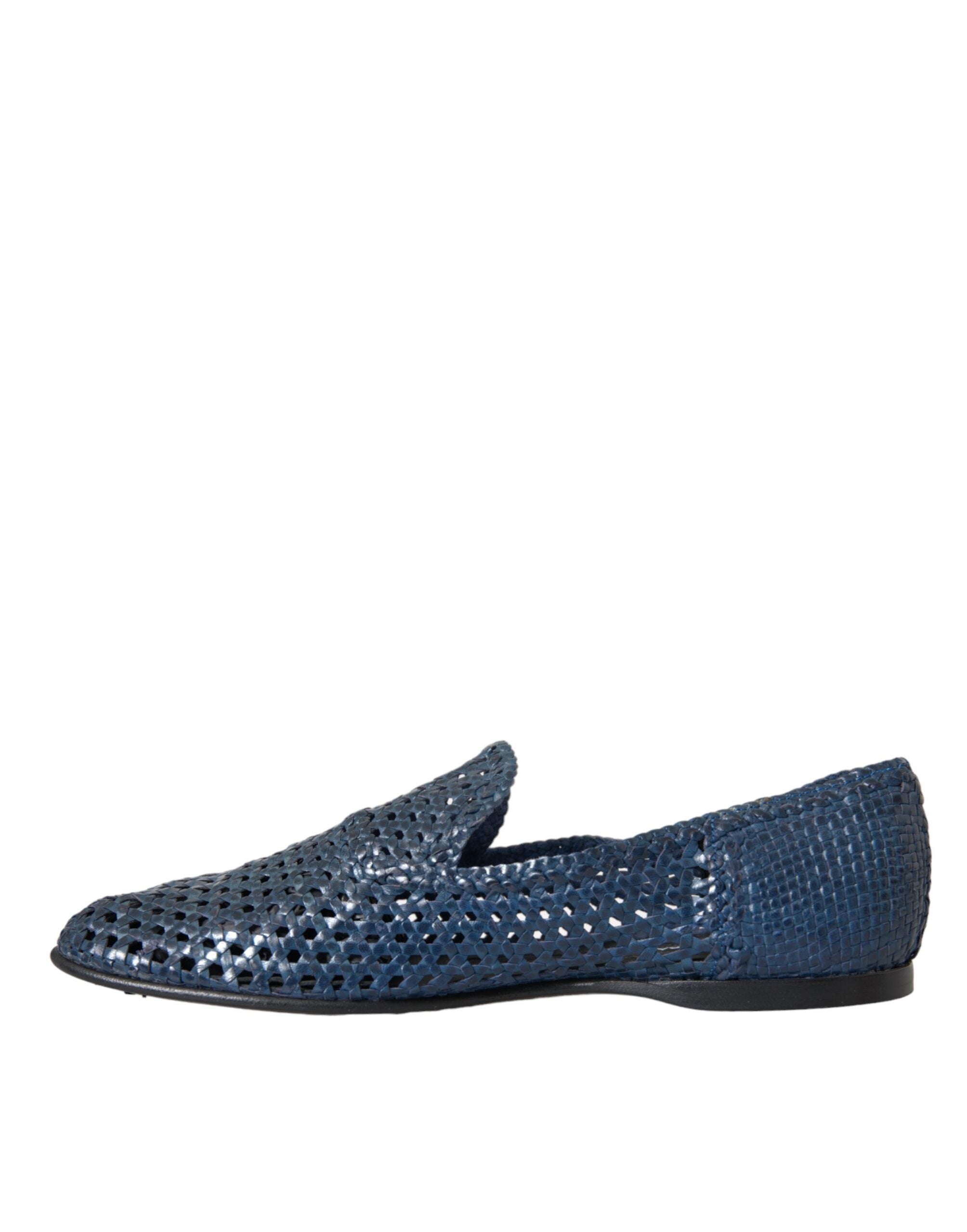 Blå vevde skinnslip-on loafers herresko