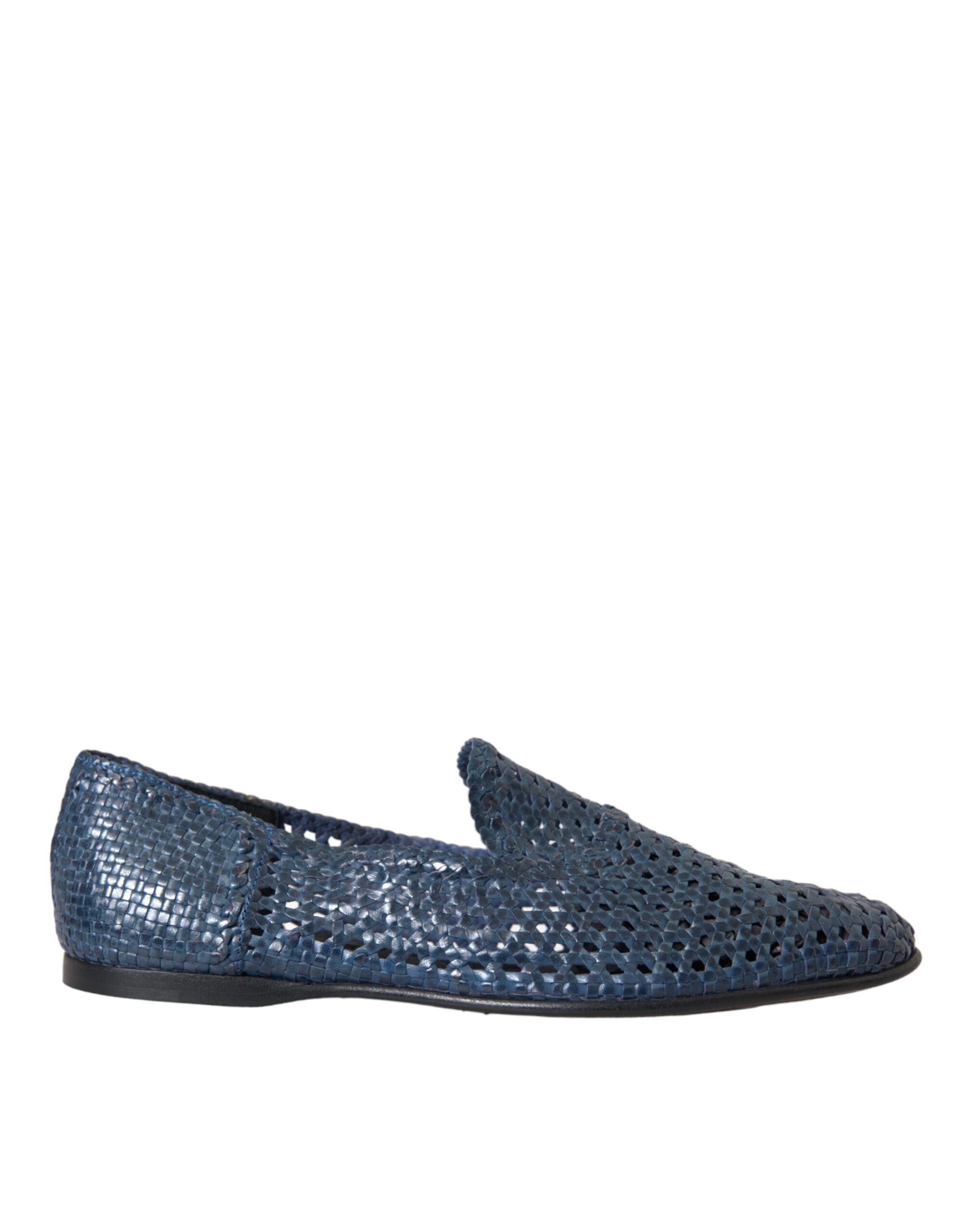Blå vevde skinnslip-on loafers herresko