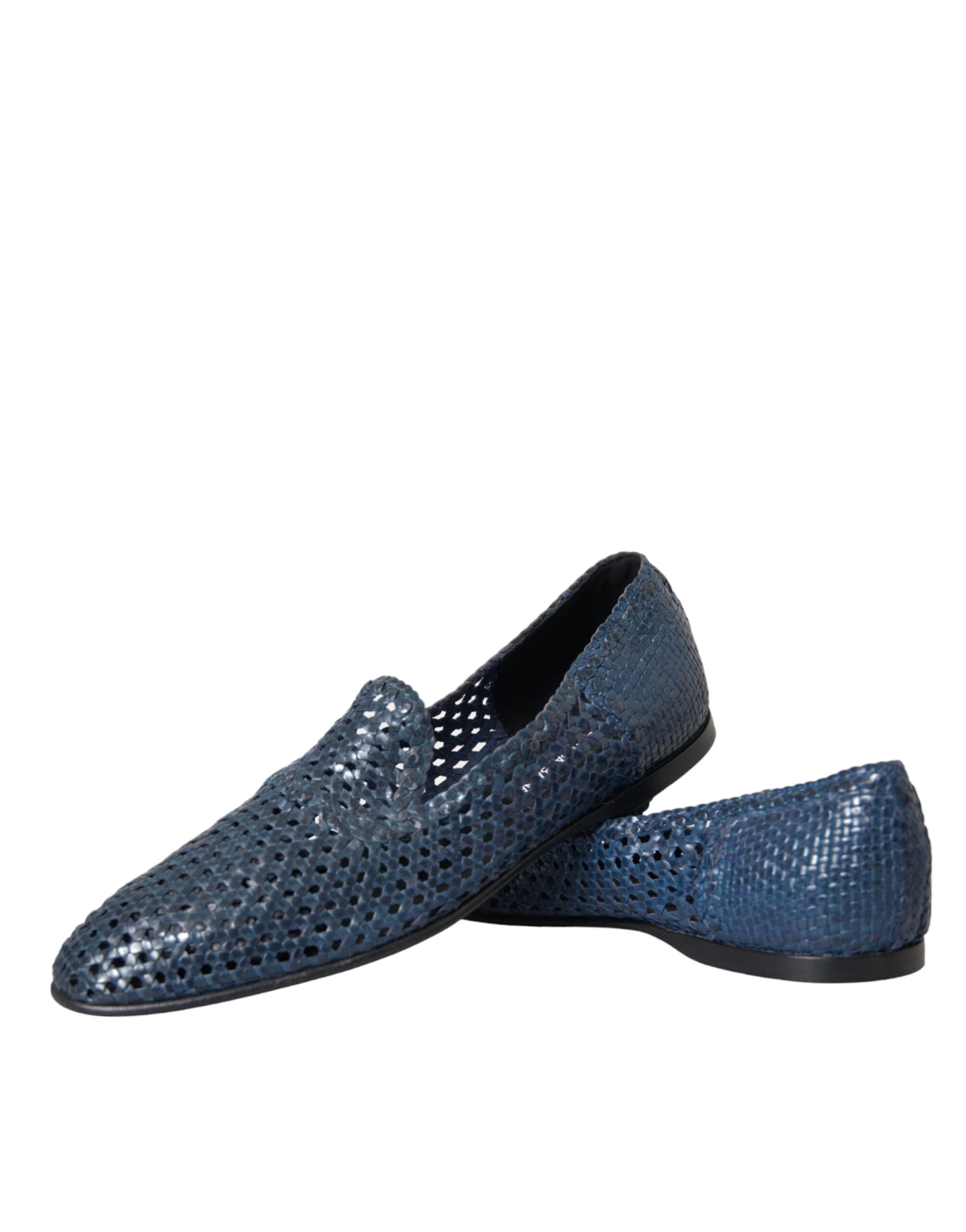 Blå vevde skinnslip-on loafers herresko