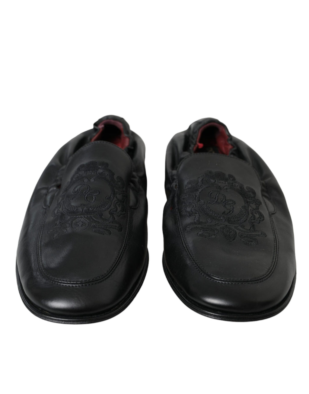 Svarte logo broderte skinnloafers for menn