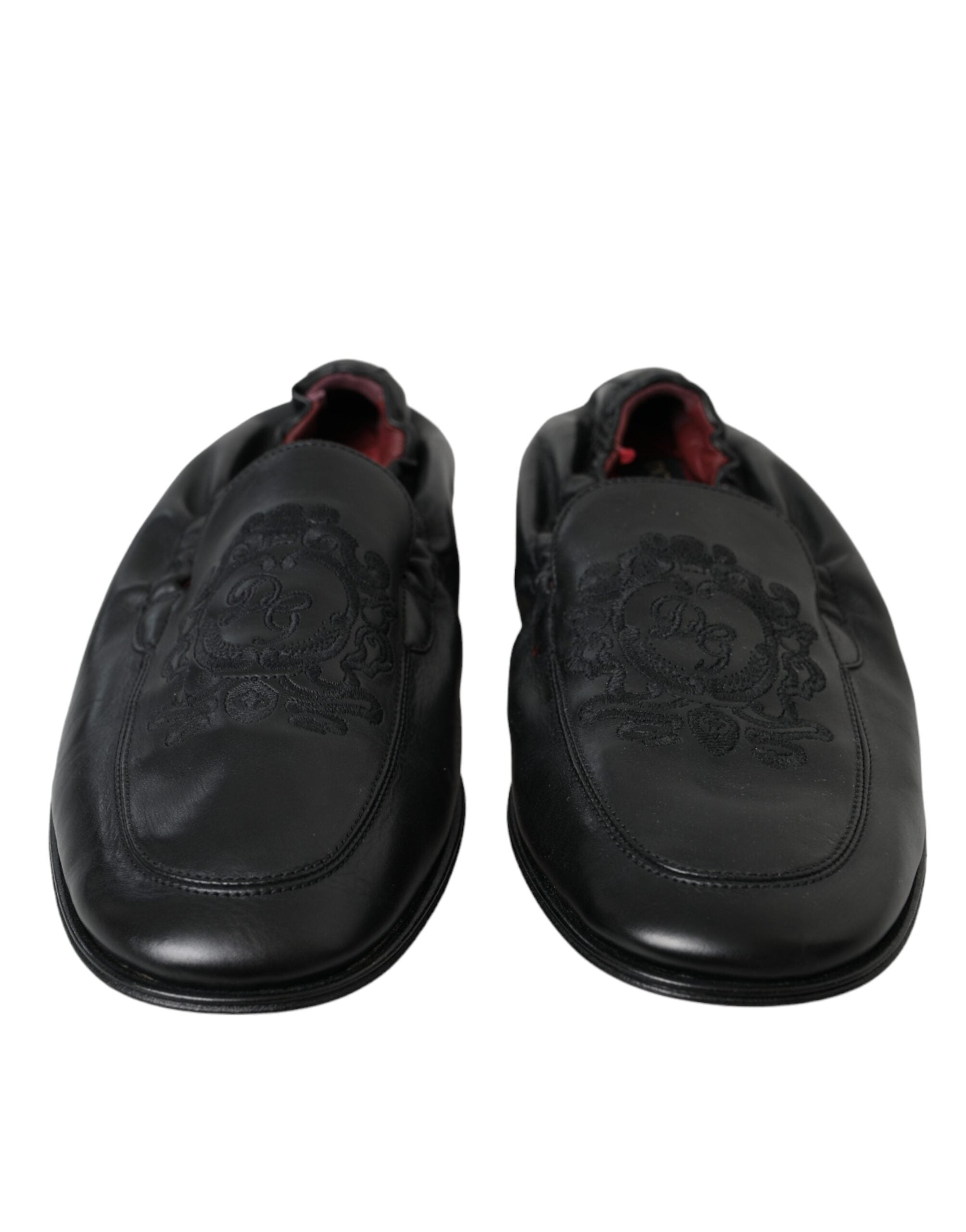 Svarte logo broderte skinnloafers for menn