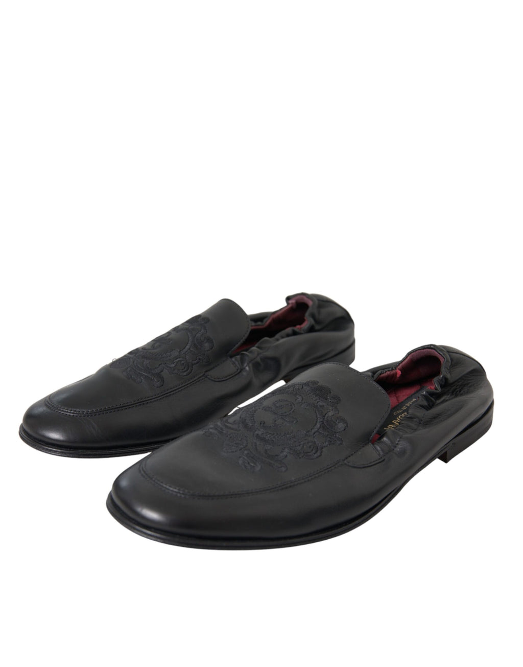 Svarte logo broderte skinnloafers for menn