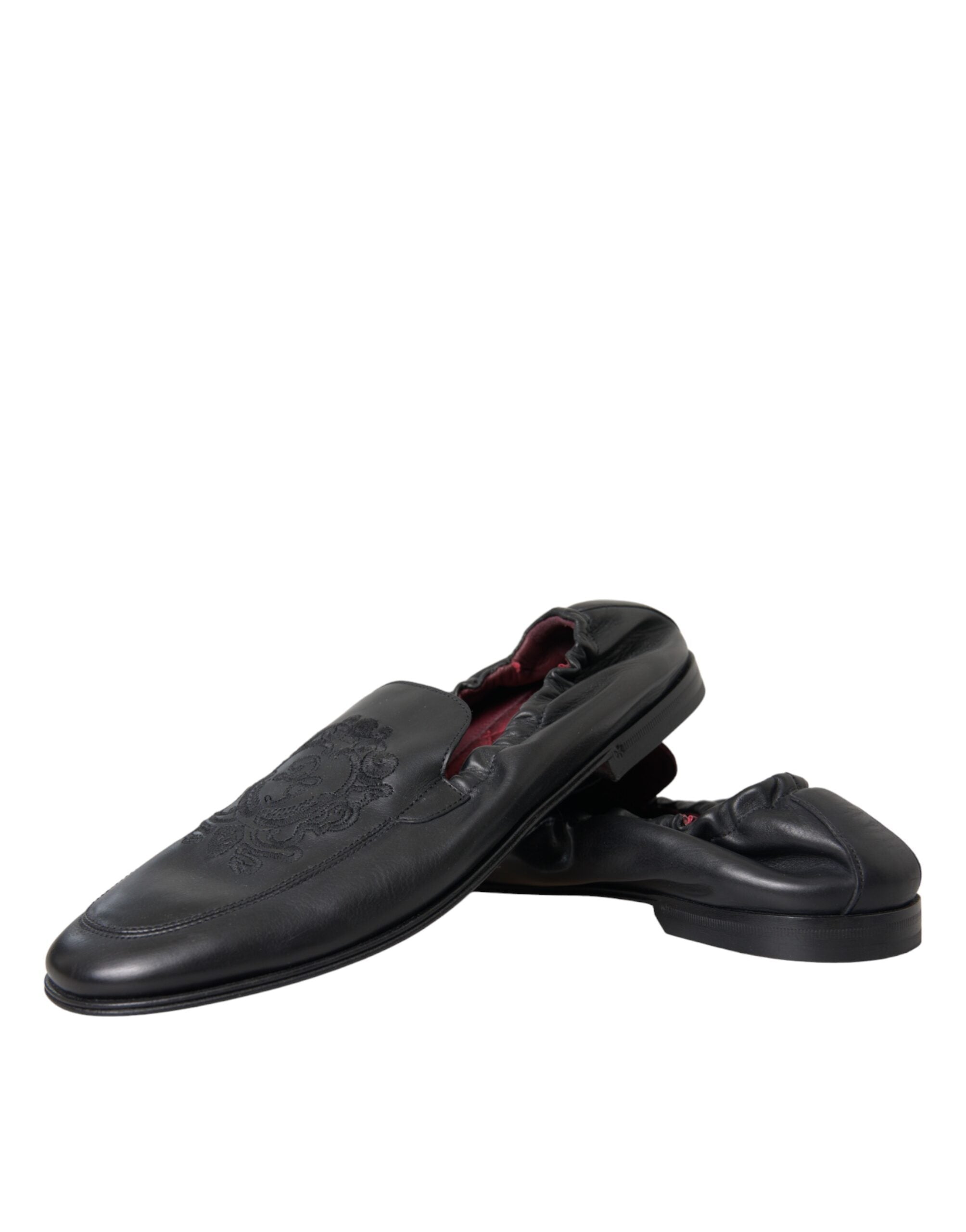 Svarte logo broderte skinnloafers for menn