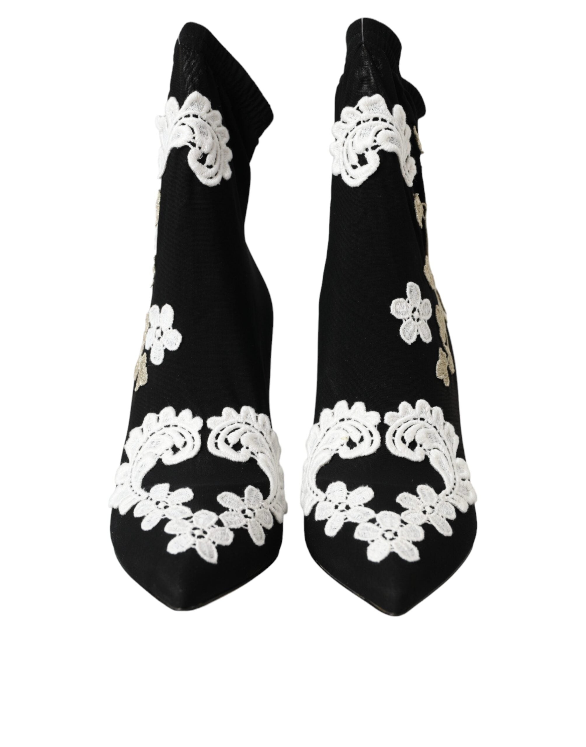 Svarta Vita Broderi Slip On Stövlar Skor