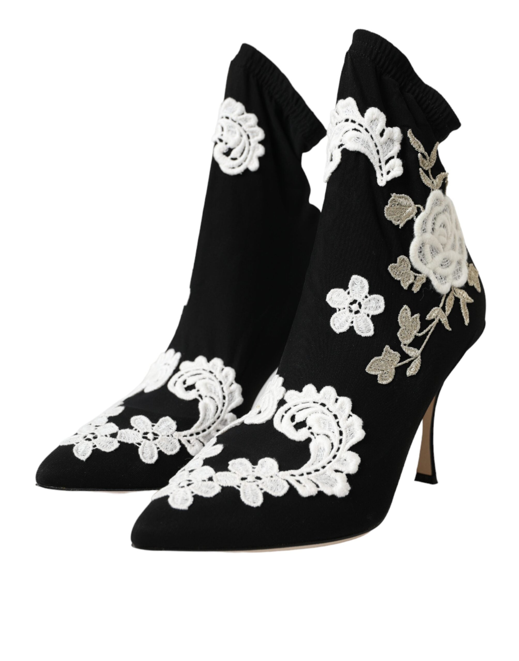 Svarta Vita Broderi Slip On Stövlar Skor