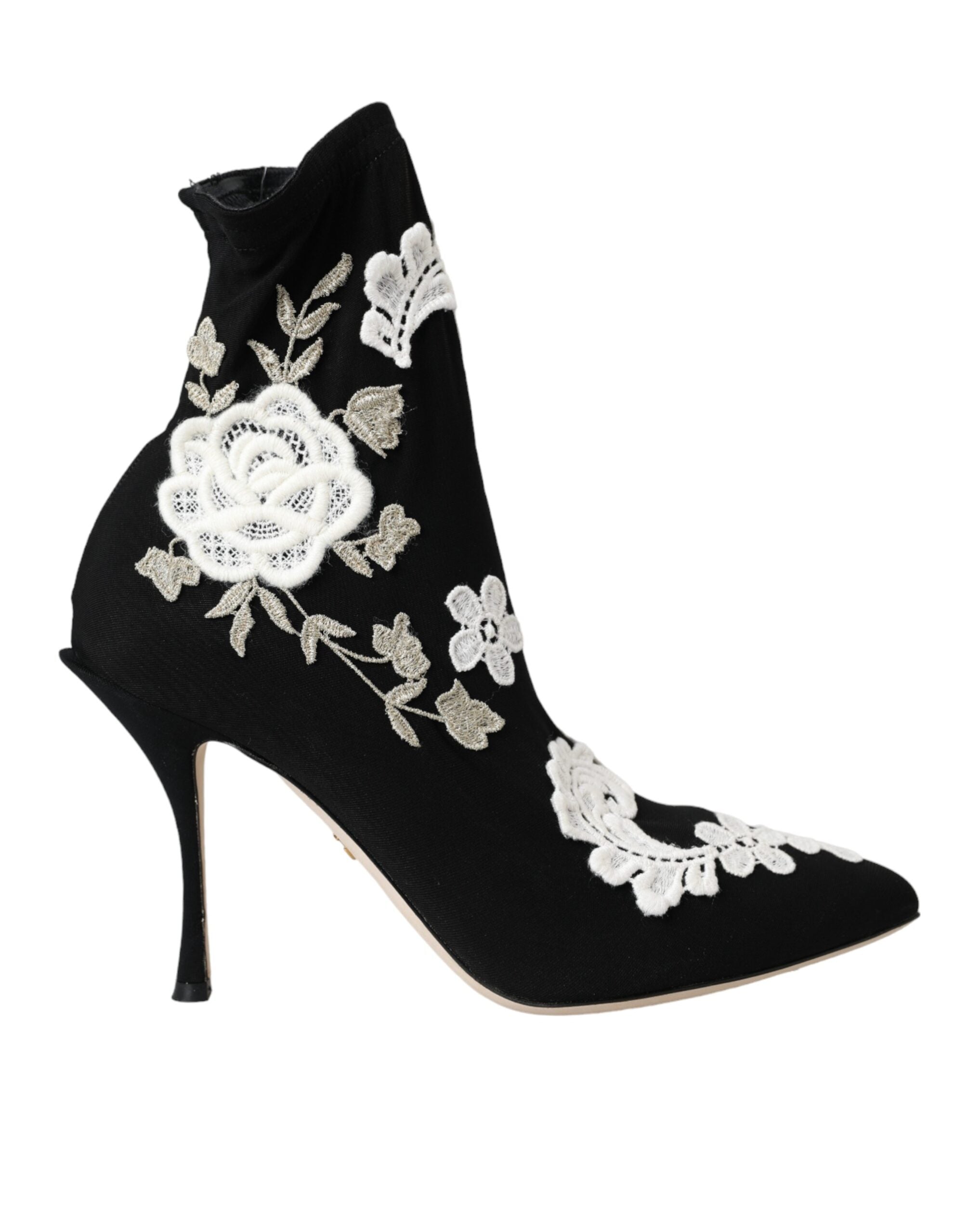 Svarta Vita Broderi Slip On Stövlar Skor