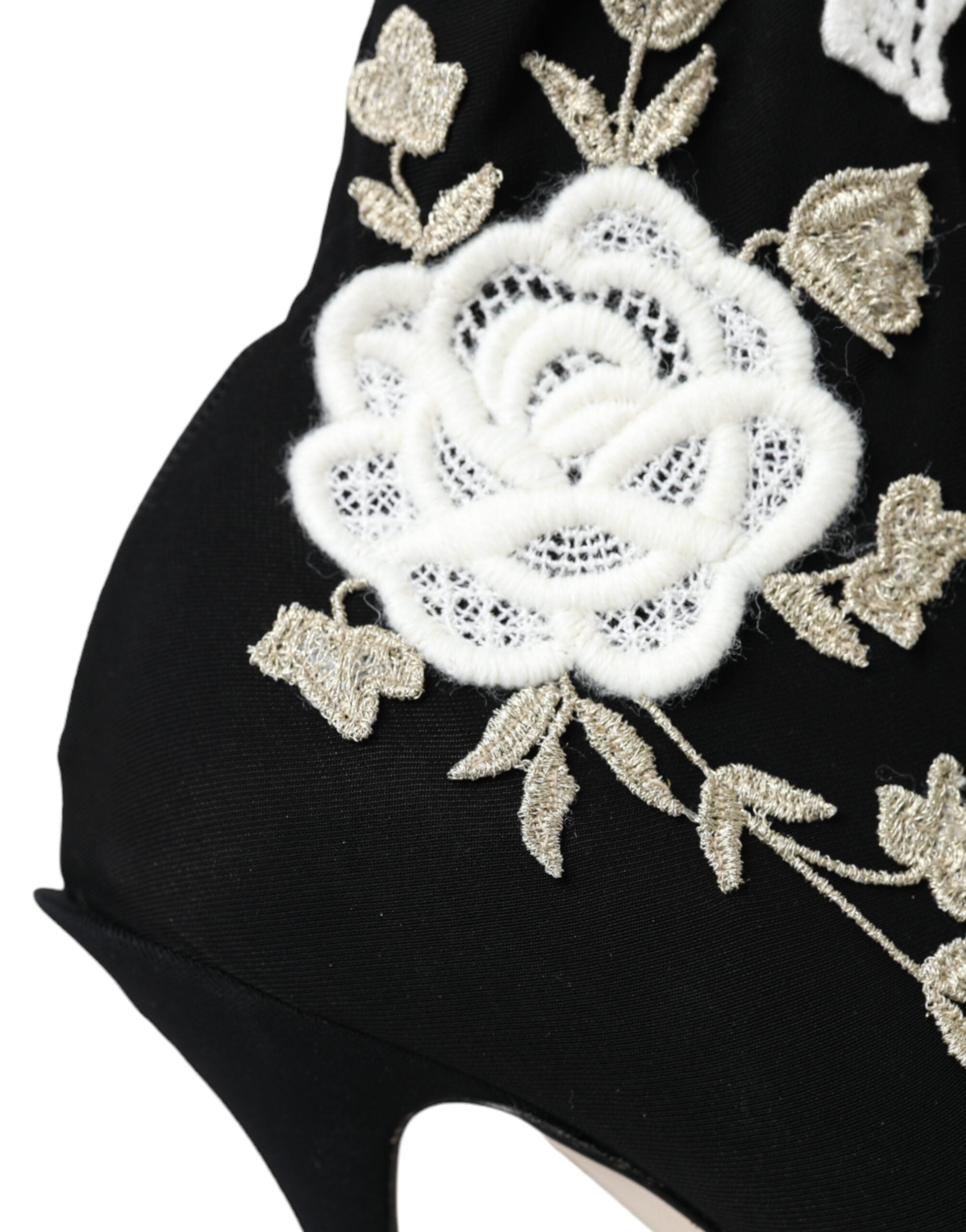 Svarta Vita Broderi Slip On Stövlar Skor