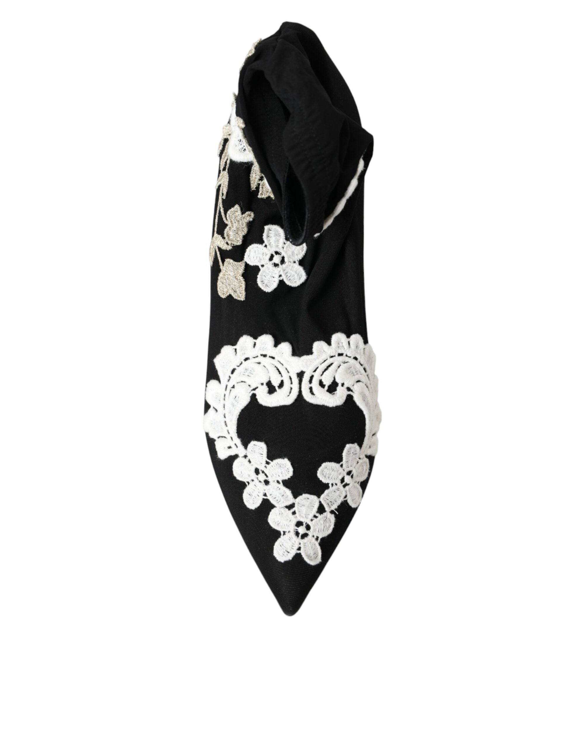 Svarta Vita Broderi Slip On Stövlar Skor