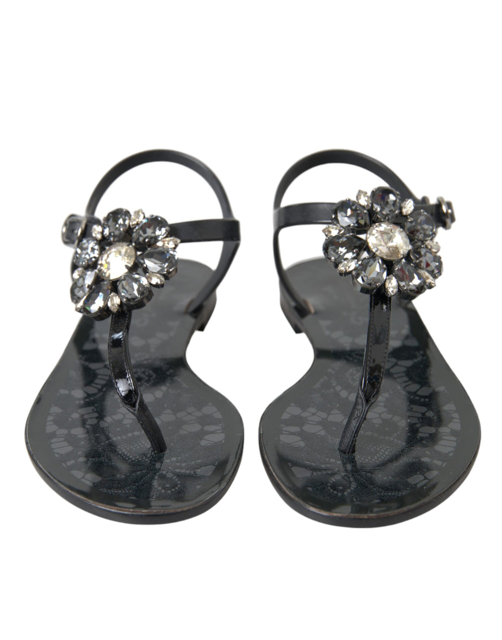Svarte krystaller flate sandaler flip-flops sko