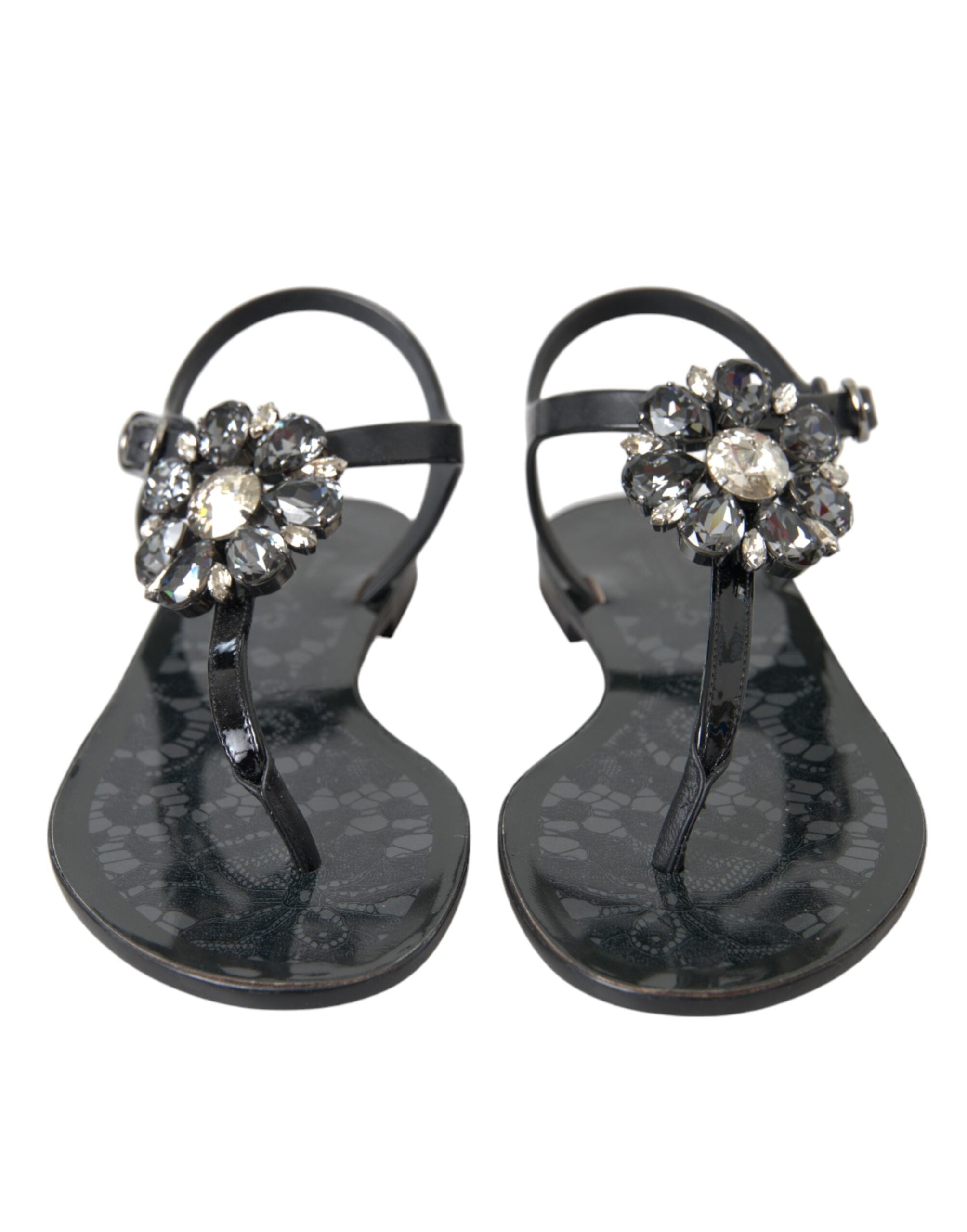 Svarte krystaller flate sandaler flip-flops sko