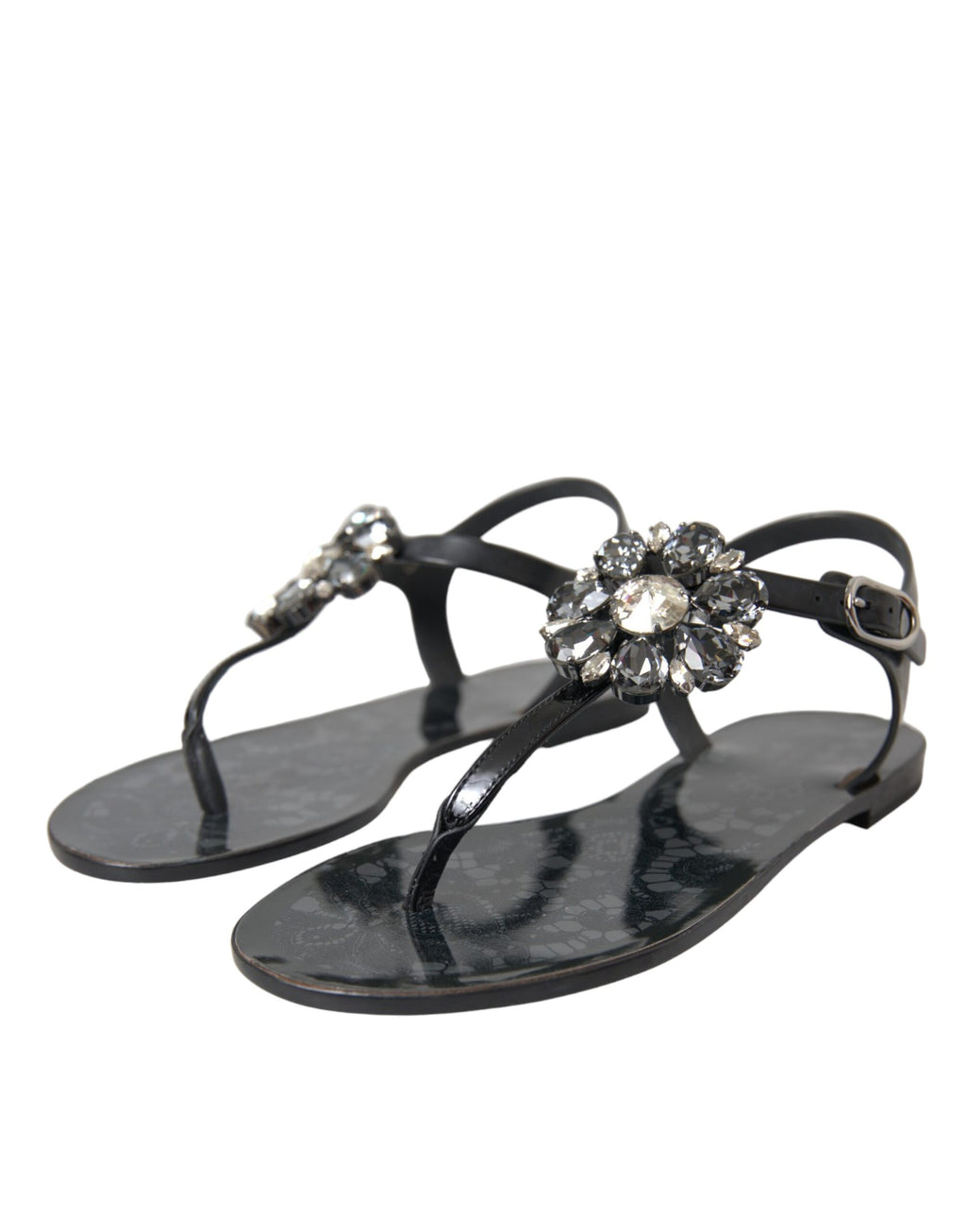 Svarte krystaller flate sandaler flip-flops sko