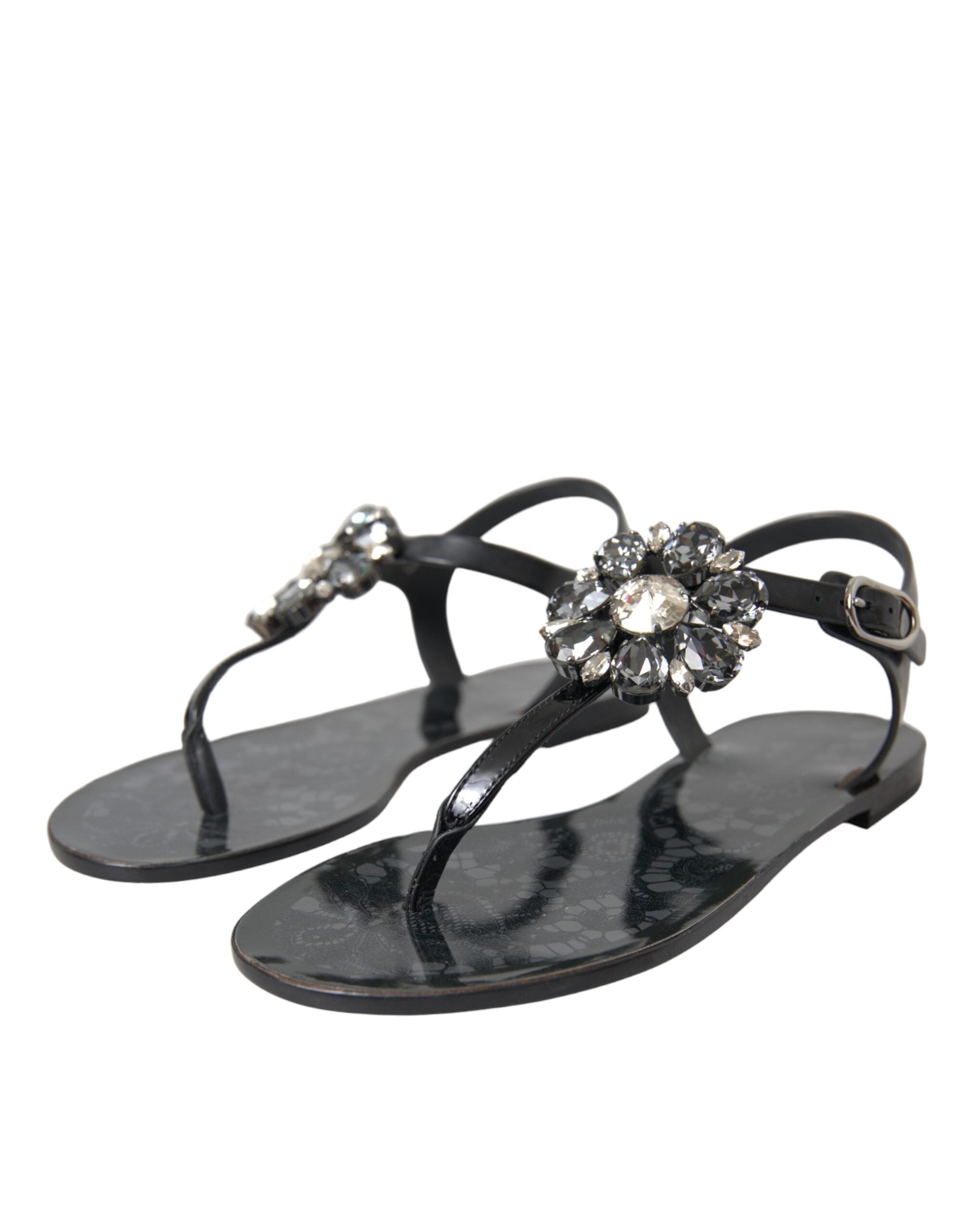 Svarte krystaller flate sandaler flip-flops sko