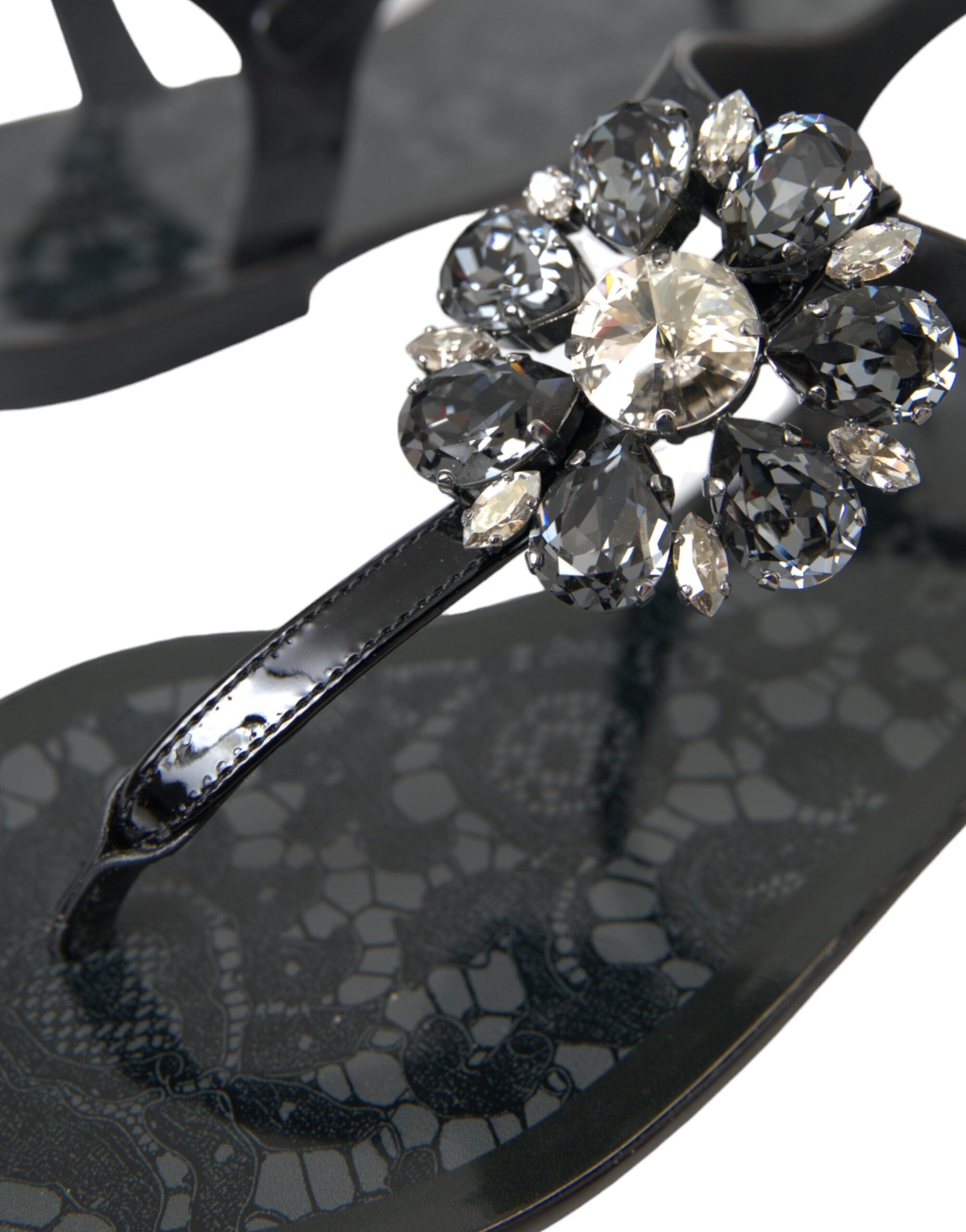 Svarte krystaller flate sandaler flip-flops sko