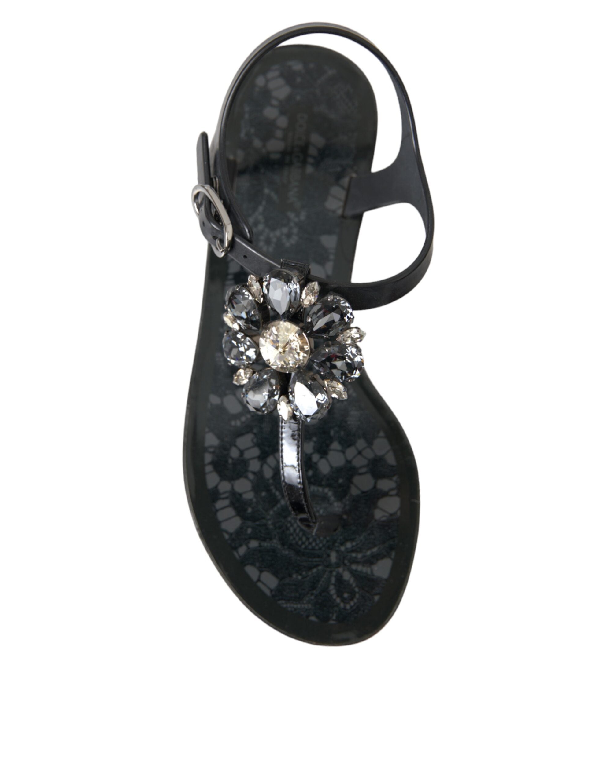 Svarte krystaller flate sandaler flip-flops sko