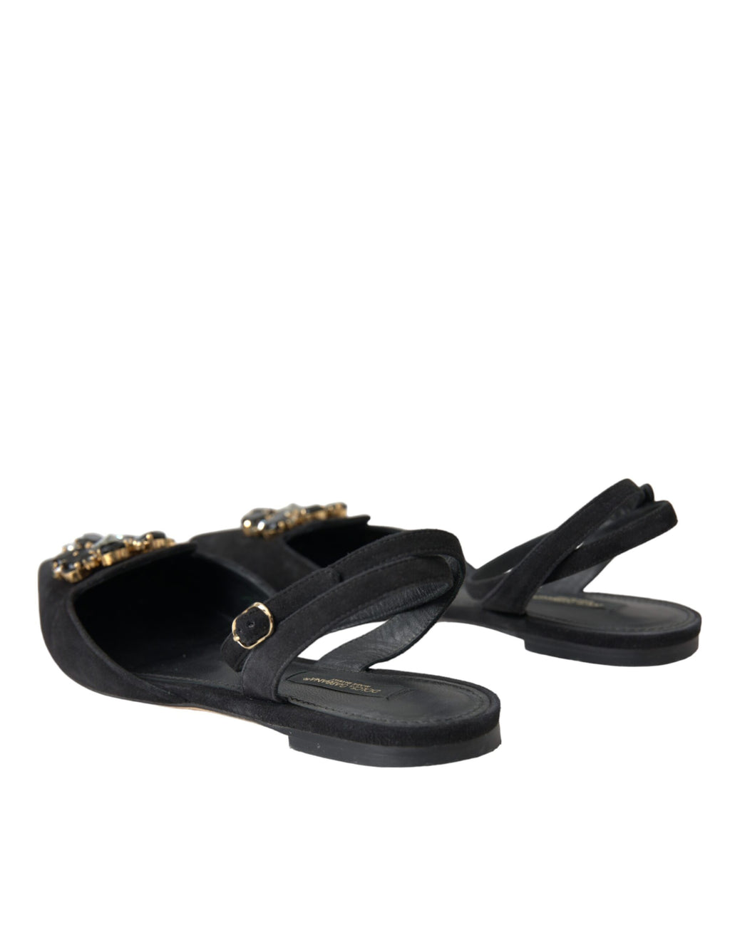 Svarte skinnsandaler med krystaller og slingback-sko