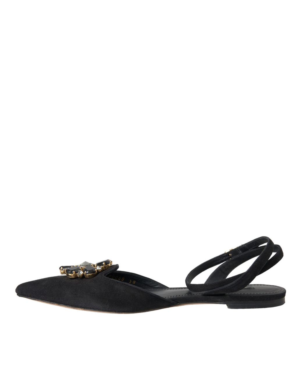 Svarte skinnsandaler med krystaller og slingback-sko