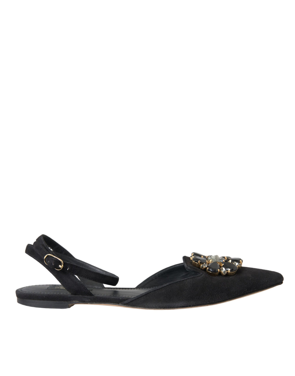 Svarte skinnsandaler med krystaller og slingback-sko
