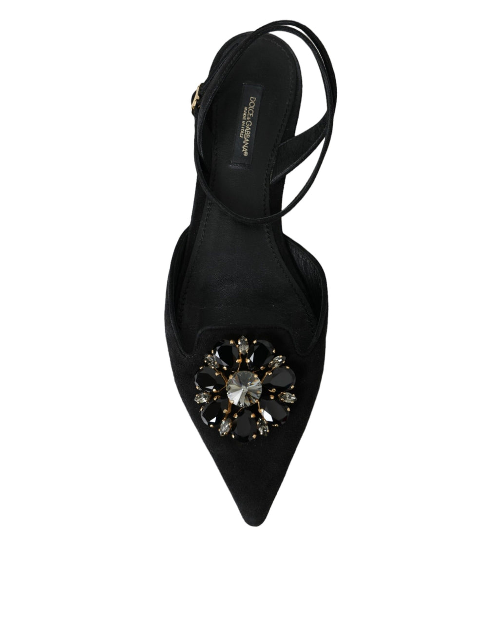 Svarte skinnsandaler med krystaller og slingback-sko