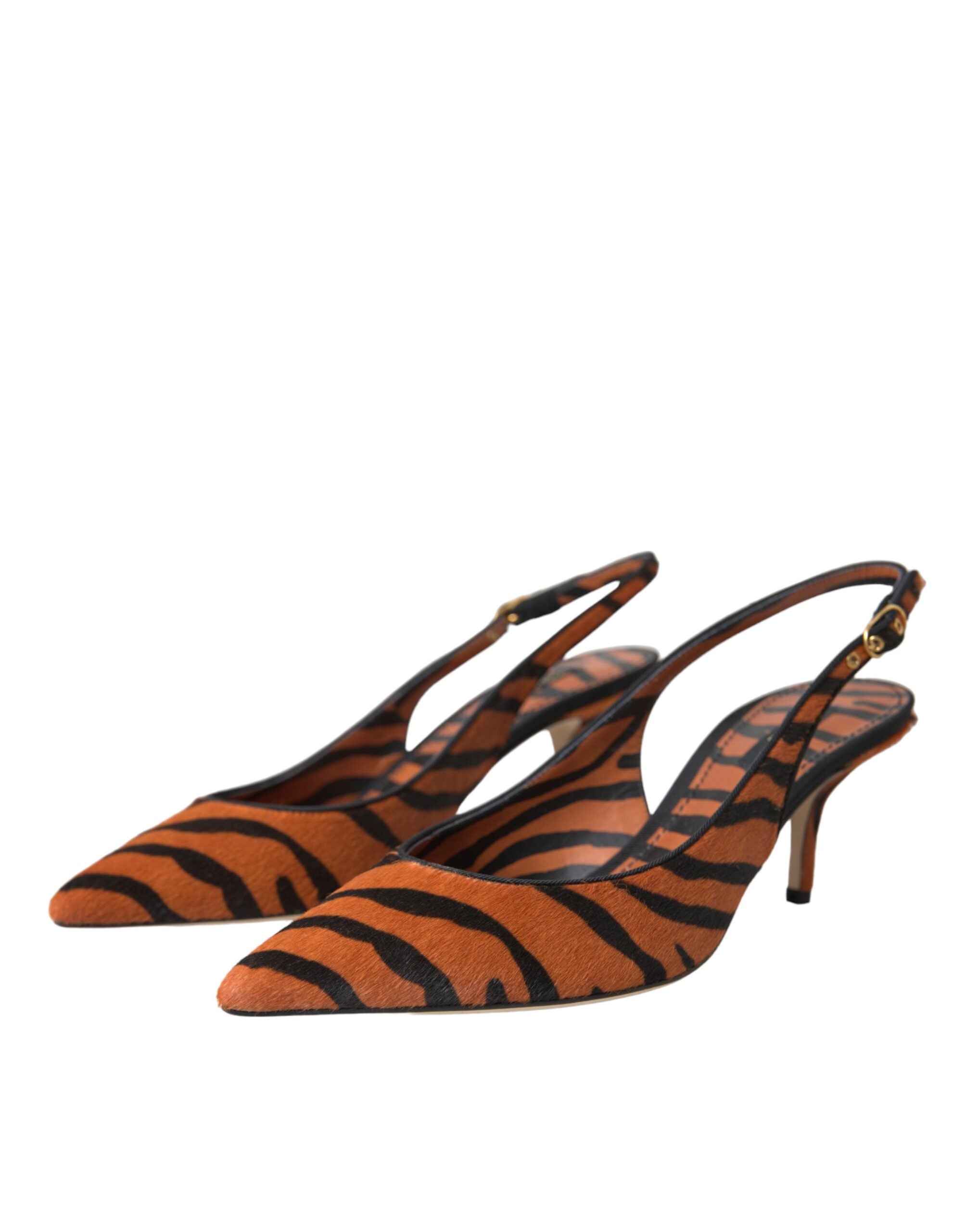 Svarte Oransje Sebra Slingbacks Skinnsko
