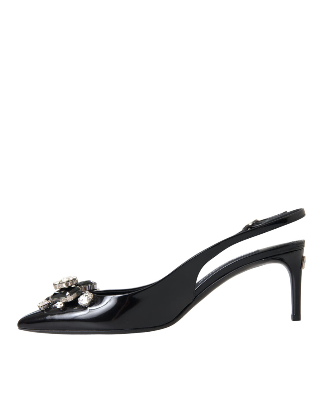 Svarte slingback-sko i lakkskinn med krystaller