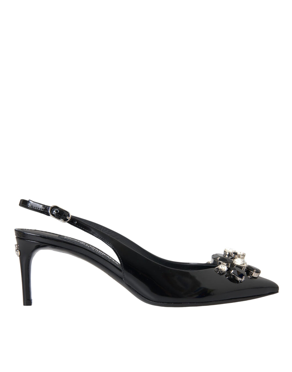 Svarte slingback-sko i lakkskinn med krystaller