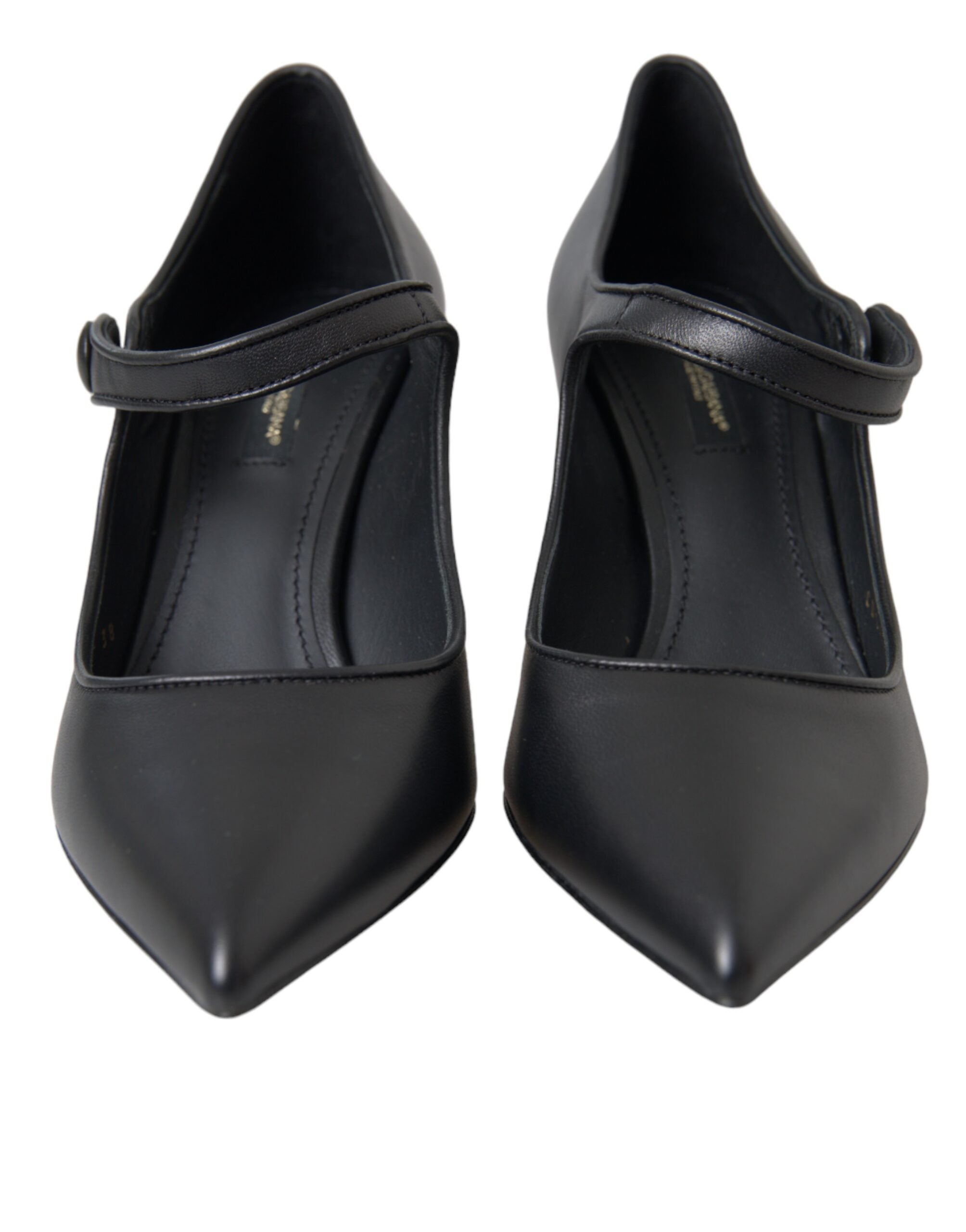 Svarta Läderklackade Mary Janes Pumps Skor med Logotyp