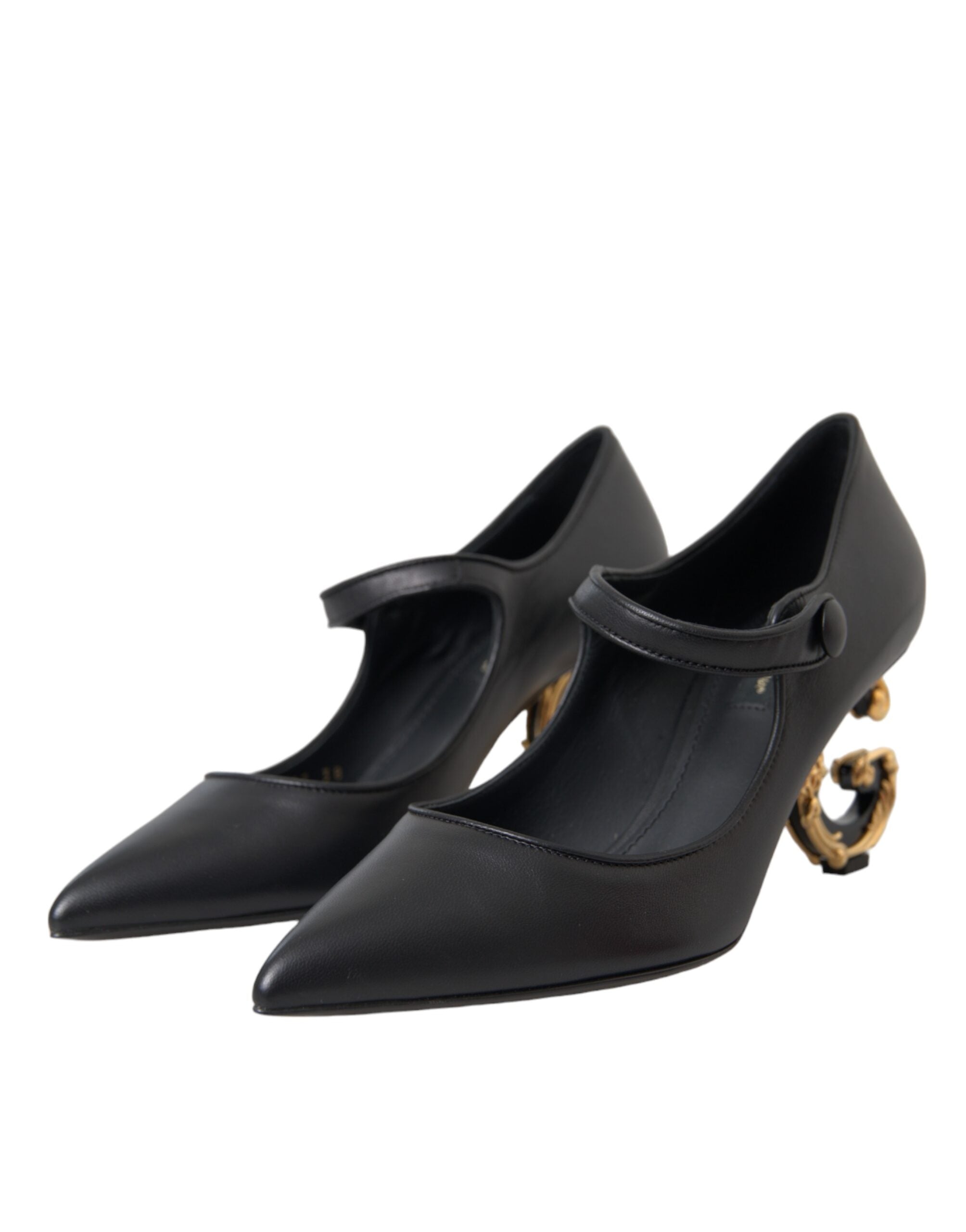 Svarta Läderklackade Mary Janes Pumps Skor med Logotyp