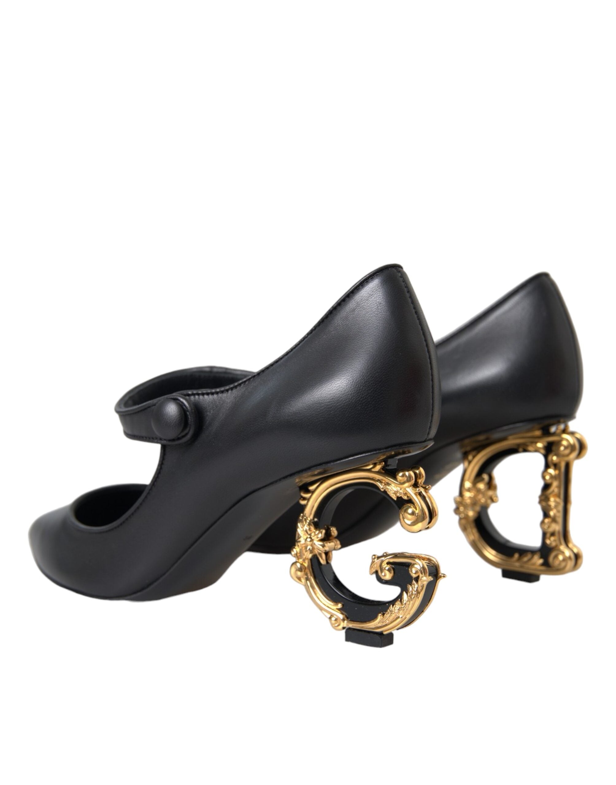 Svarta Läderklackade Mary Janes Pumps Skor med Logotyp