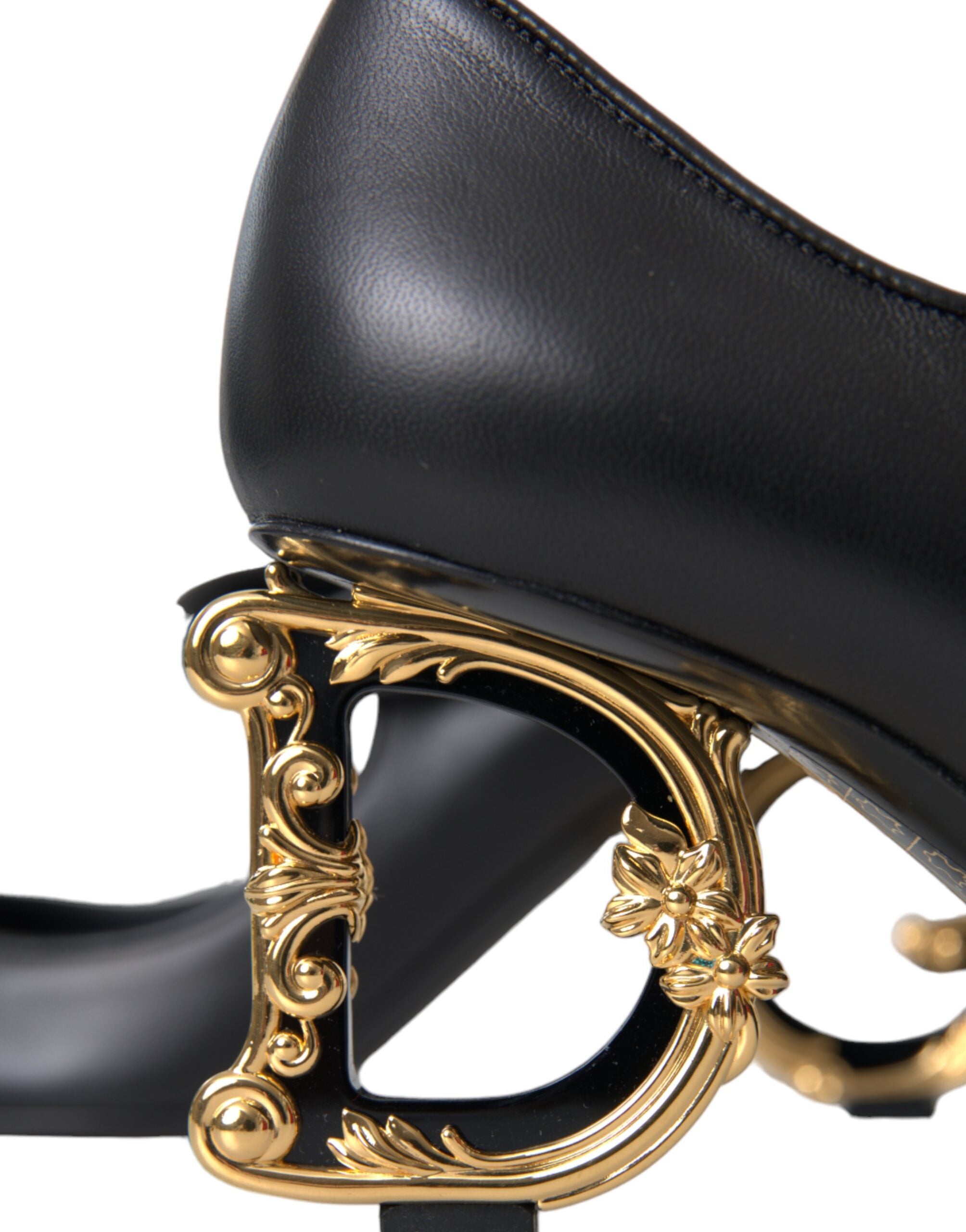 Svarta Läderklackade Mary Janes Pumps Skor med Logotyp