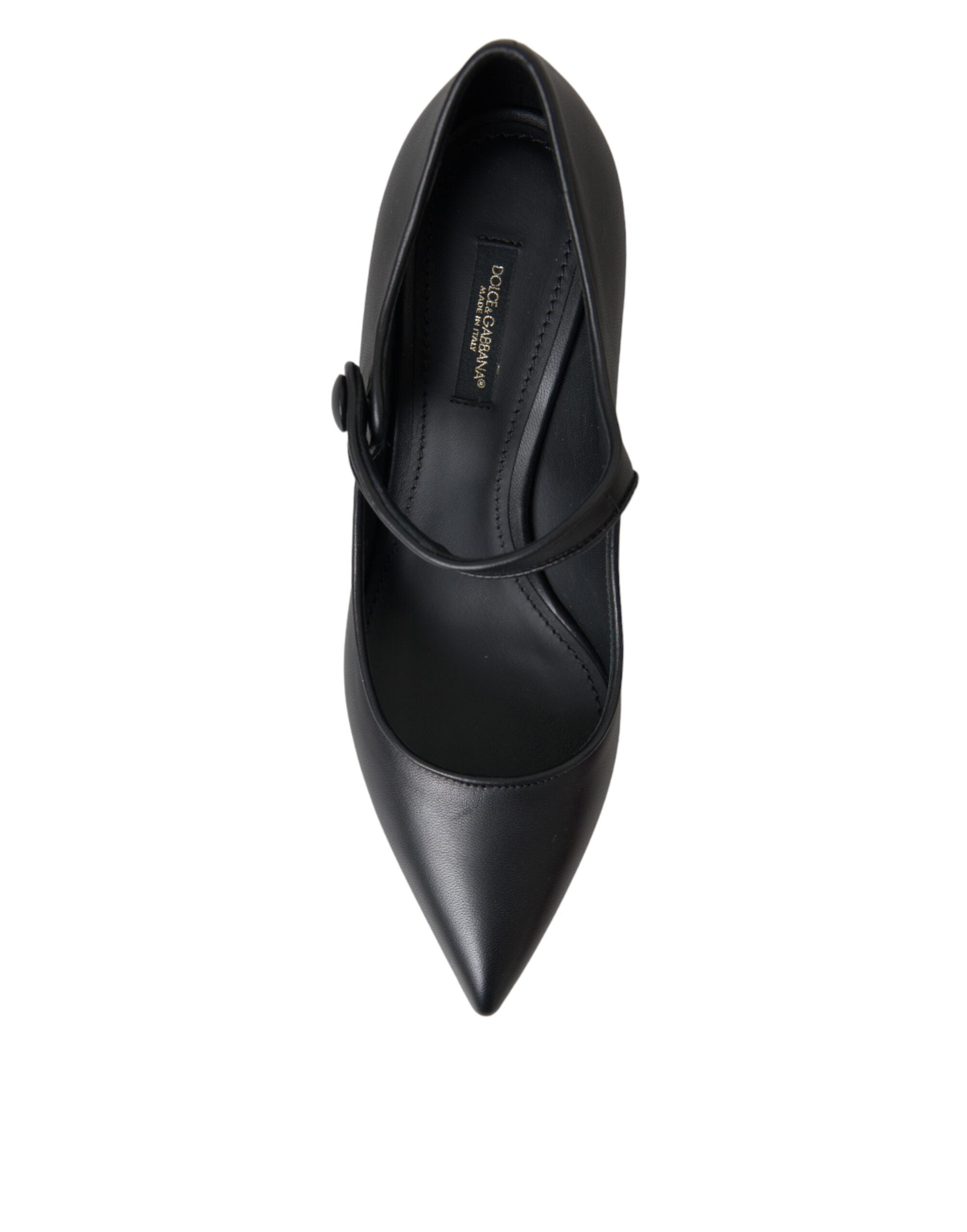 Svarta Läderklackade Mary Janes Pumps Skor med Logotyp