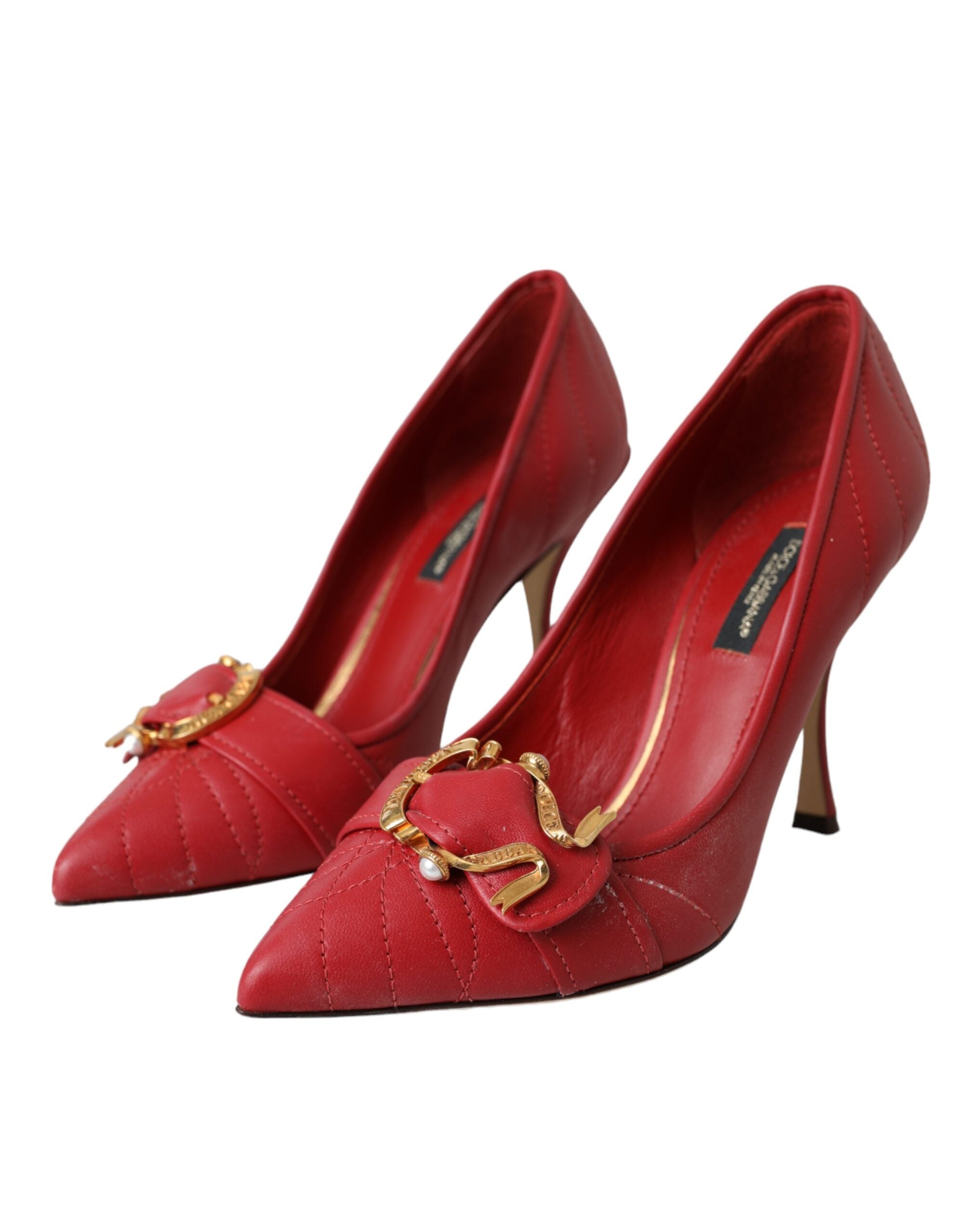 Röda Devotion Läderklackade Pumps Skor