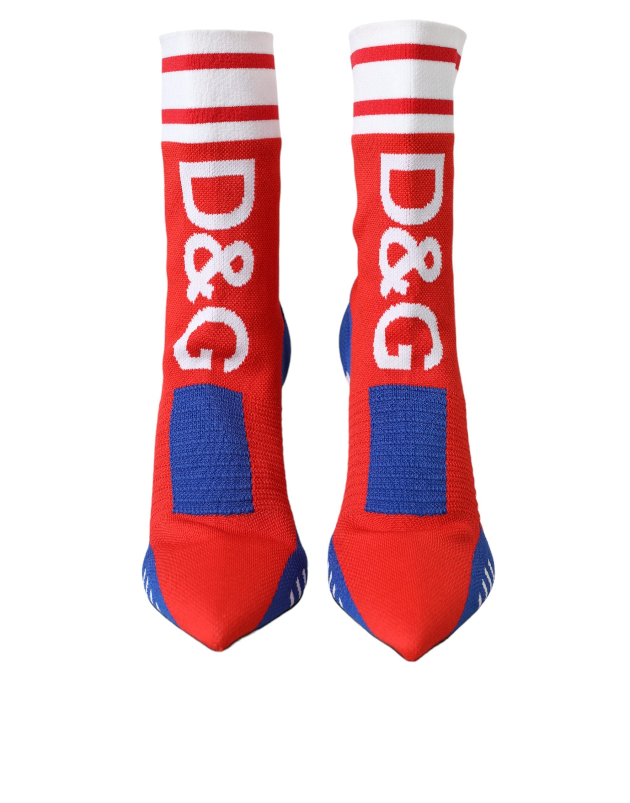 Röda Blå Stretchiga Sock Style Ankelboots Logotypskor