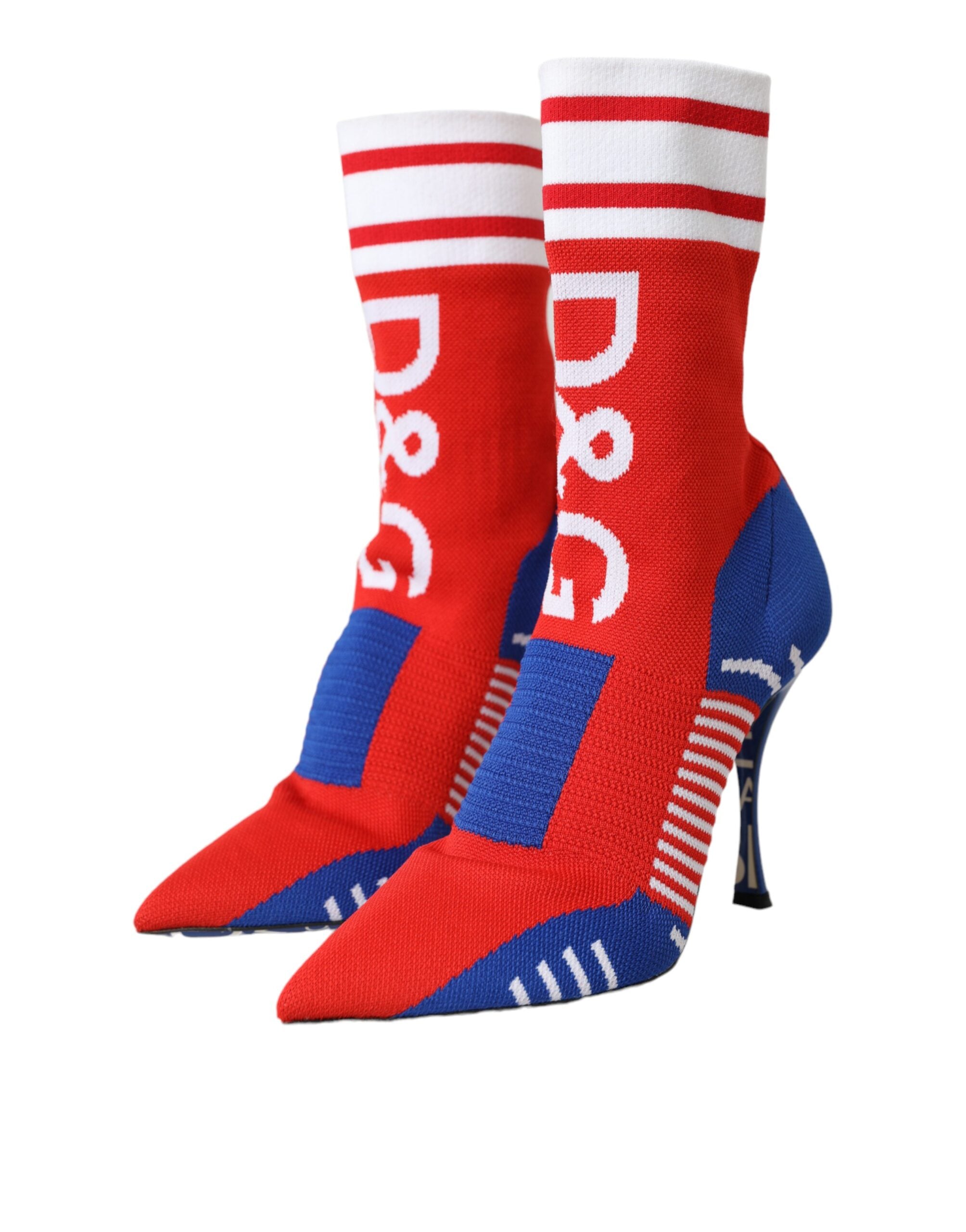 Röda Blå Stretchiga Sock Style Ankelboots Logotypskor