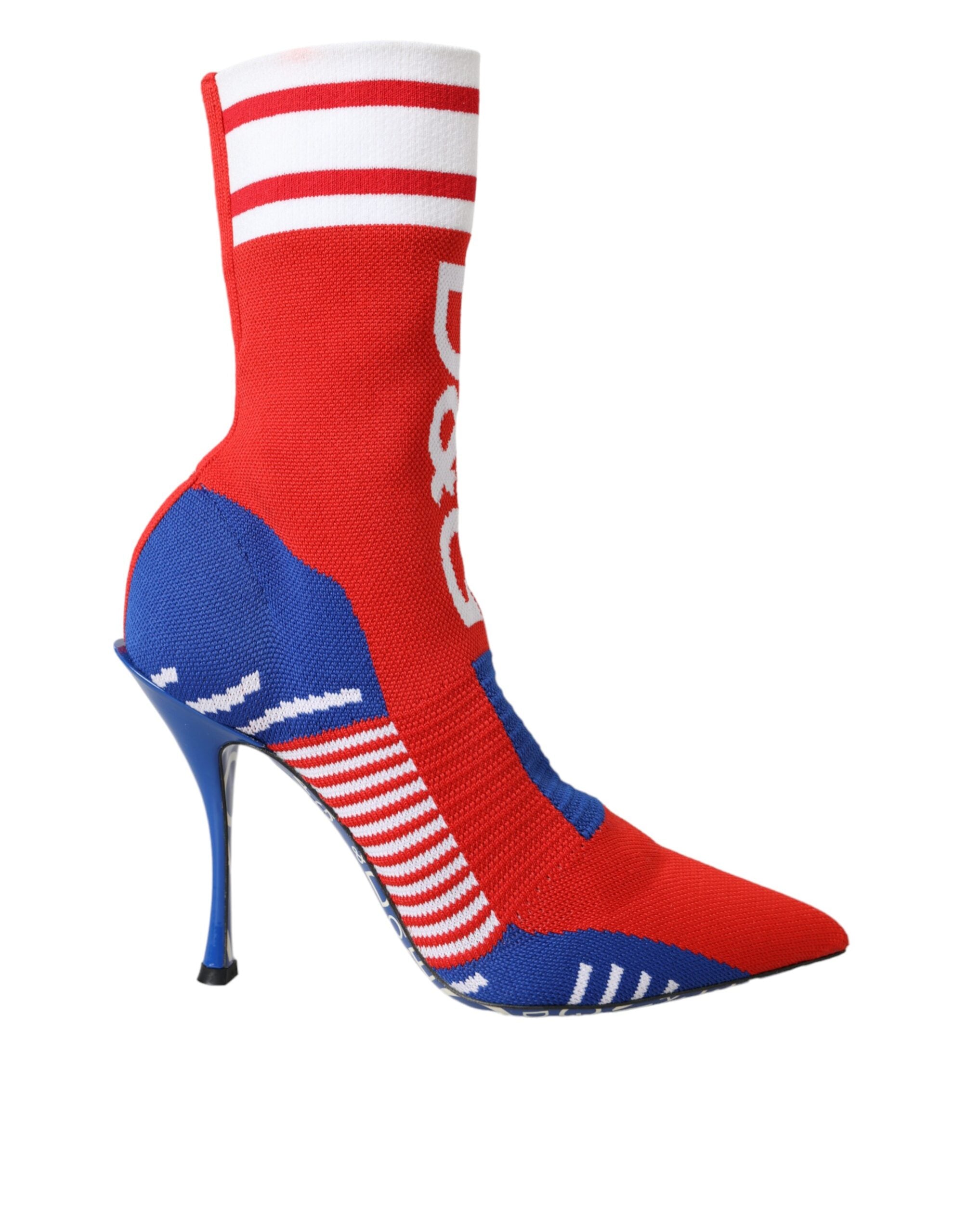 Röda Blå Stretchiga Sock Style Ankelboots Logotypskor