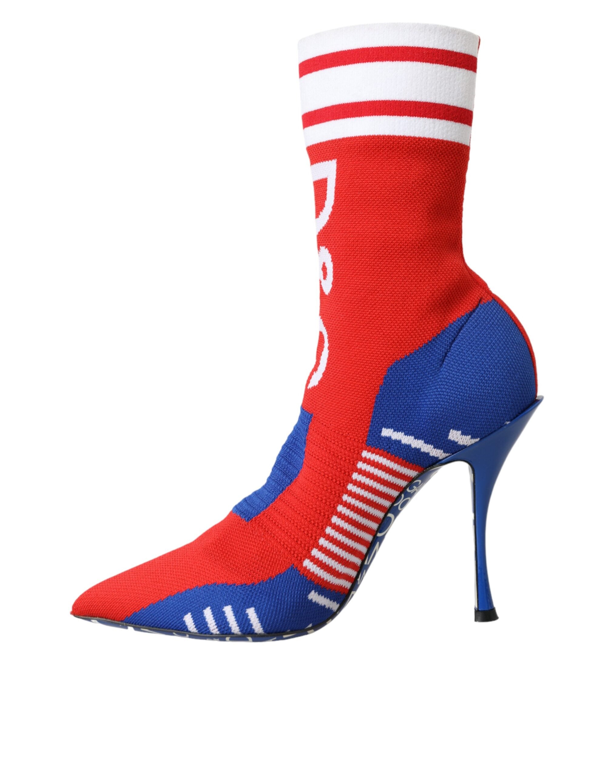 Röda Blå Stretchiga Sock Style Ankelboots Logotypskor