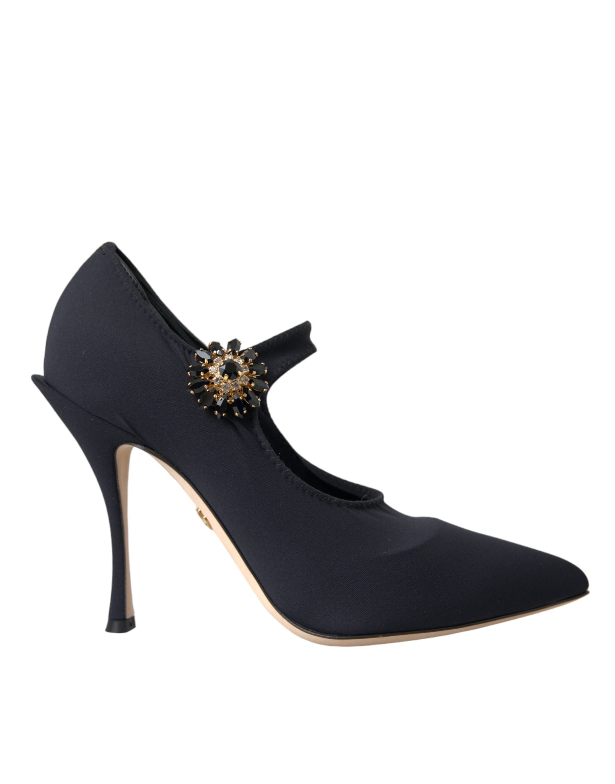 Svarta Mary Jane Jersey Kristall Pumps Skor