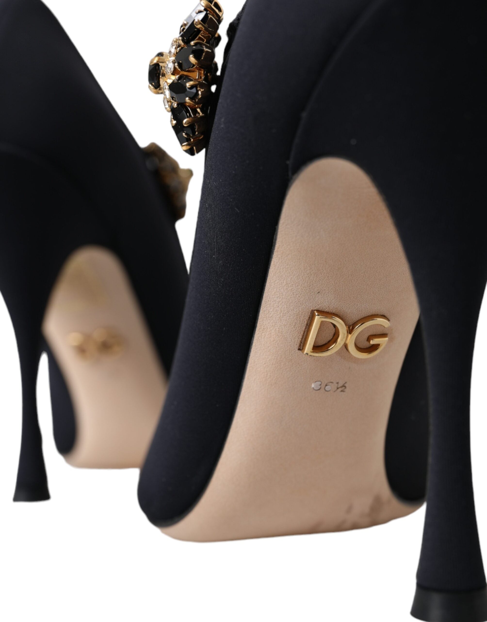 Svarta Mary Jane Jersey Kristall Pumps Skor