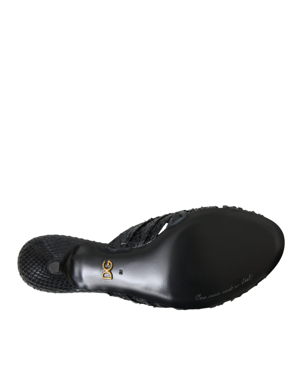 Svarte eksotiske skinnhæler og slippers