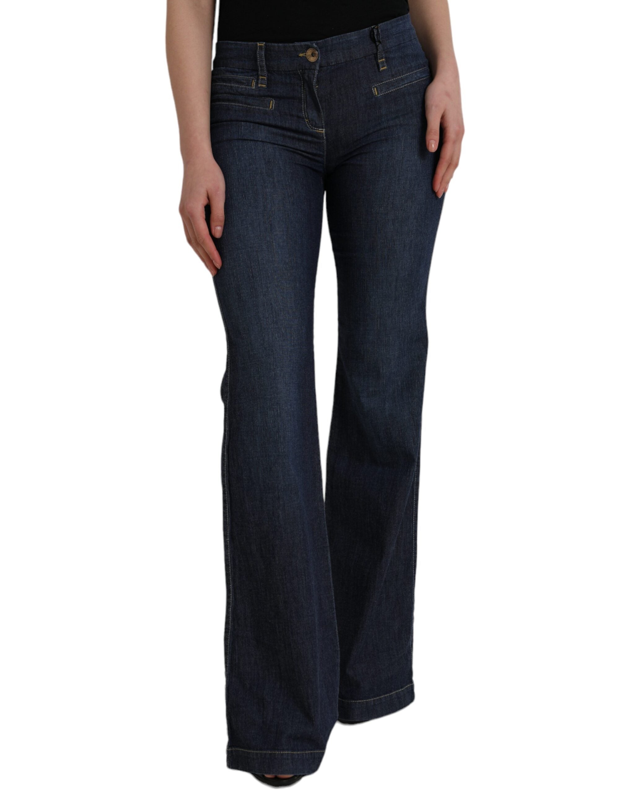 Mörkblå bomulls bootcut-jeans