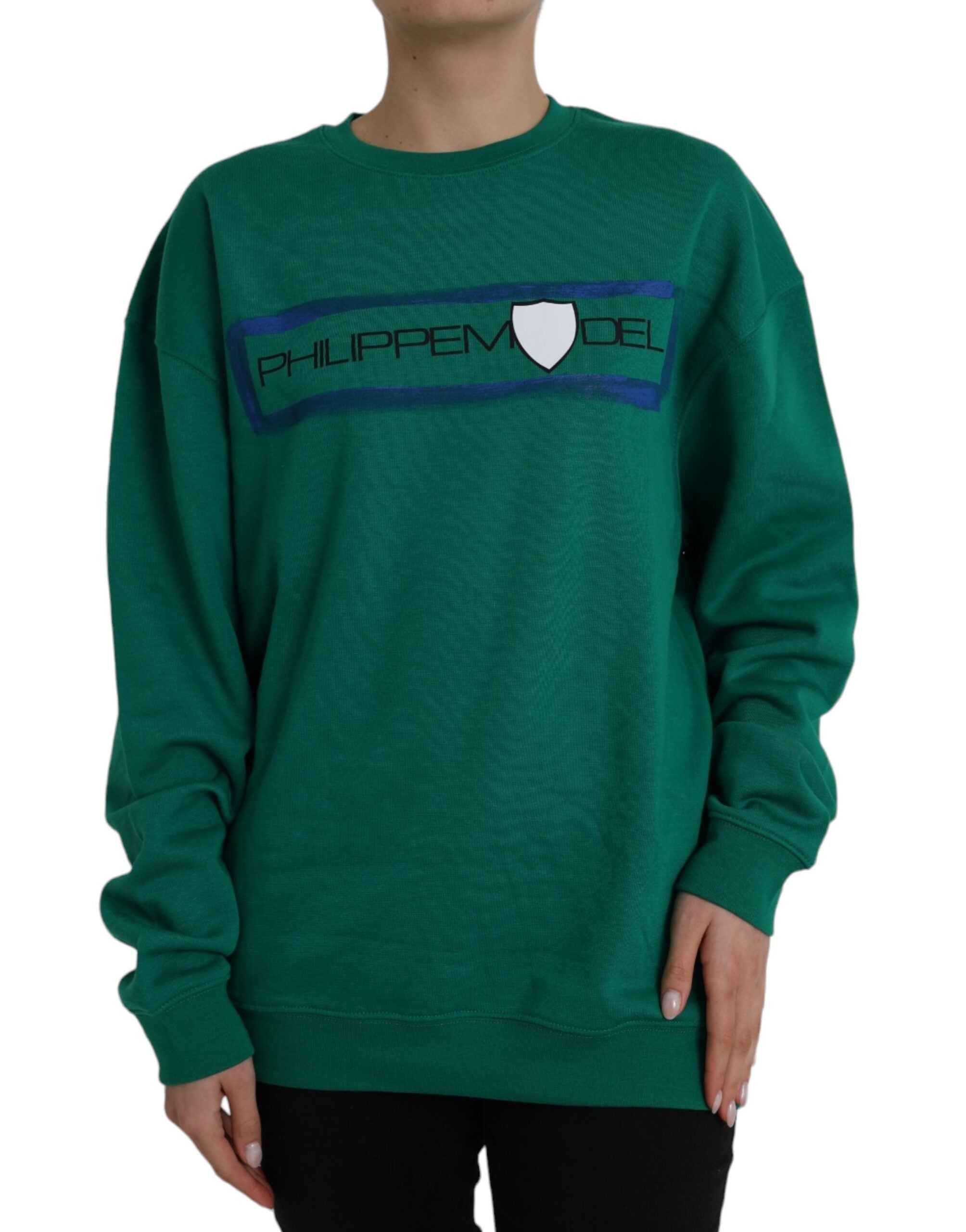 Grön bomullslogotyptryck långärmad pullover